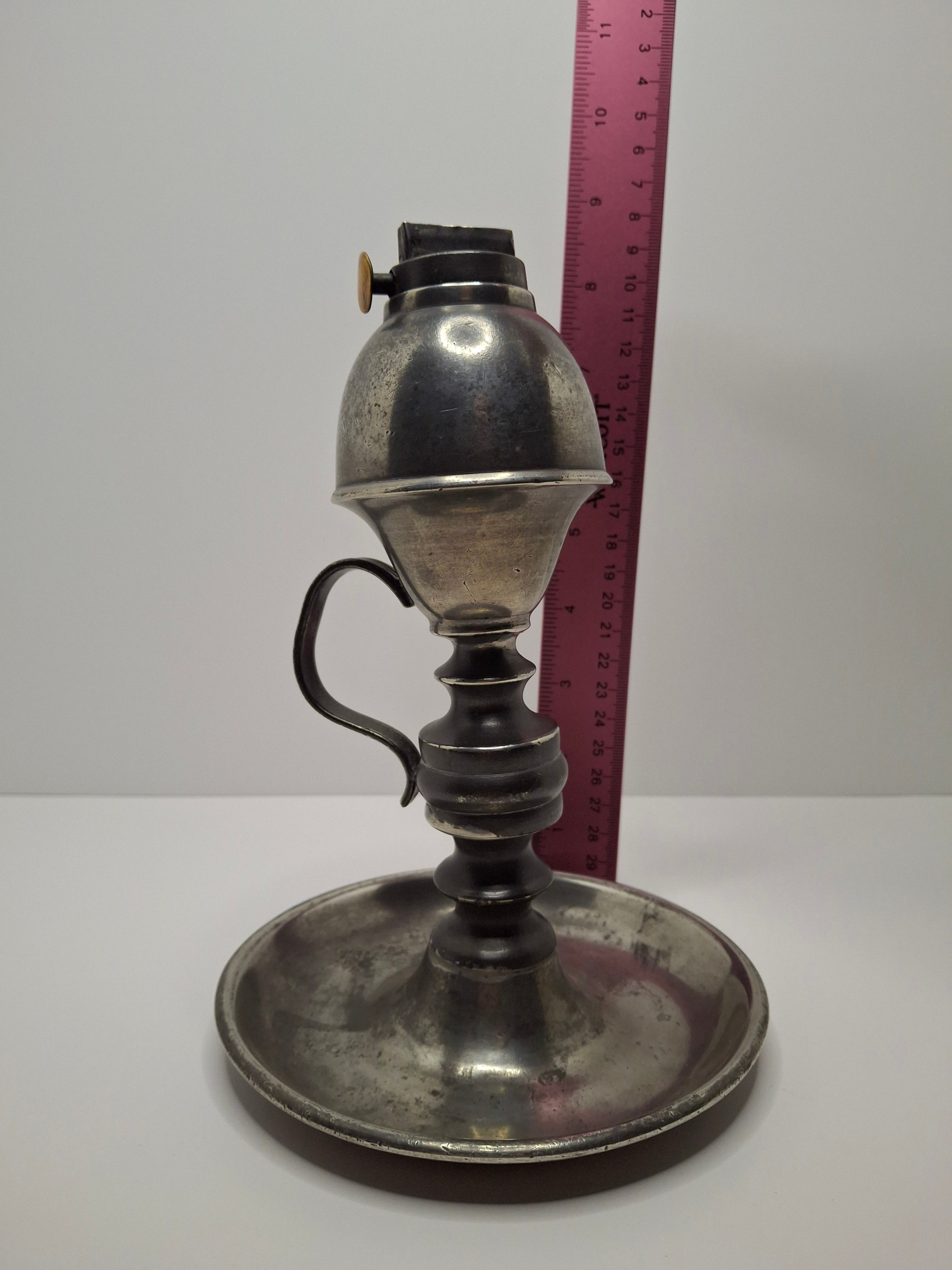 Antique 1835-1846 Samuel Rust Patent Burner Pewter Lard/Whale Oil Finger Lamp - New York Marked - Rare 19thC Lighting