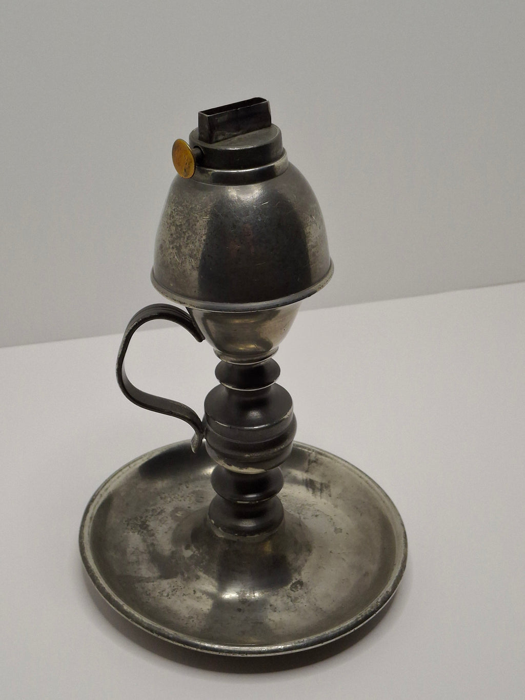 Antique 1835-1846 Samuel Rust Patent Burner Pewter Lard/Whale Oil Finger Lamp - New York Marked - Rare 19thC Lighting