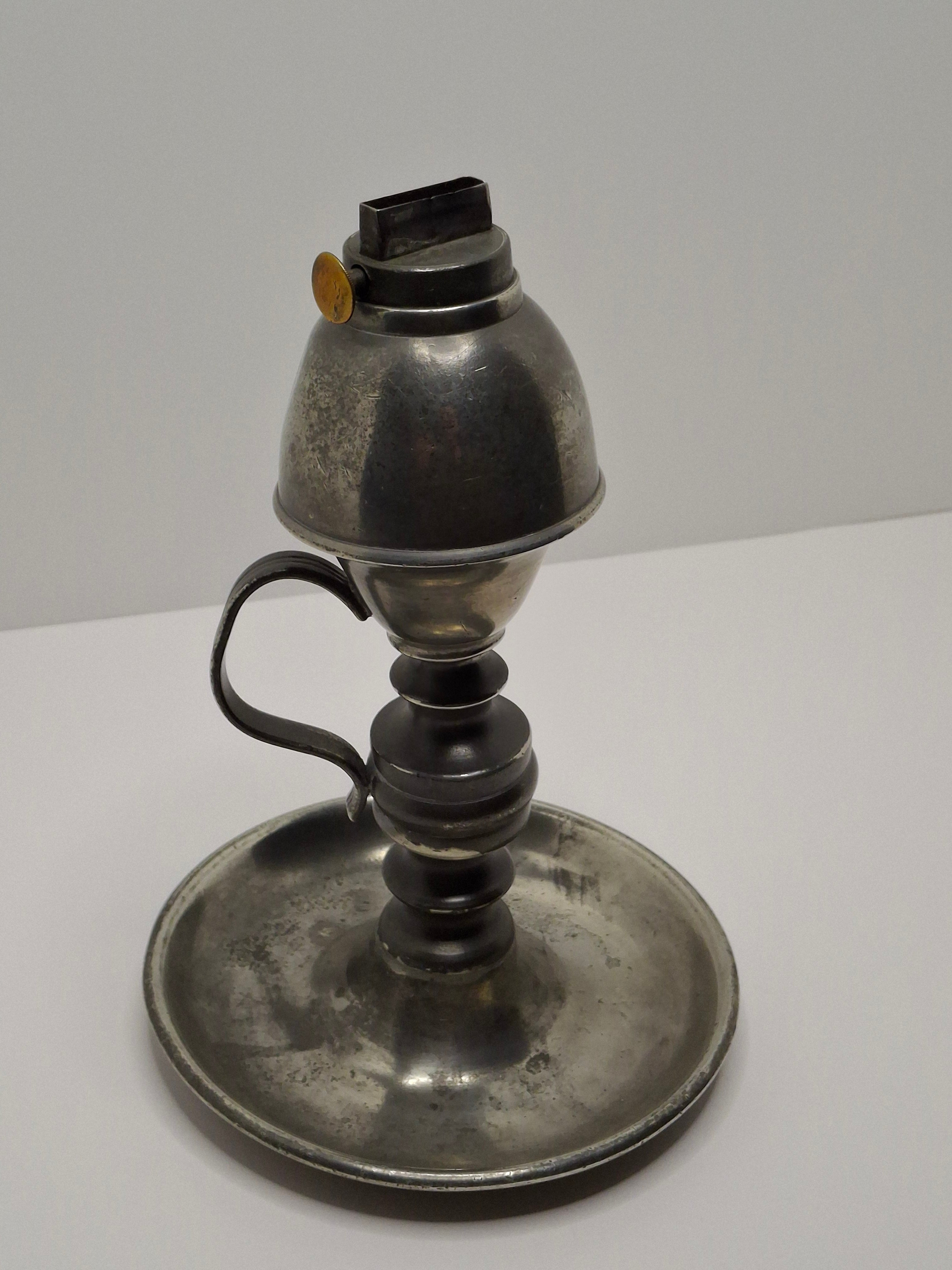 Antique 1835-1846 Samuel Rust Patent Burner Pewter Lard/Whale Oil Finger Lamp - New York Marked - Rare 19thC Lighting