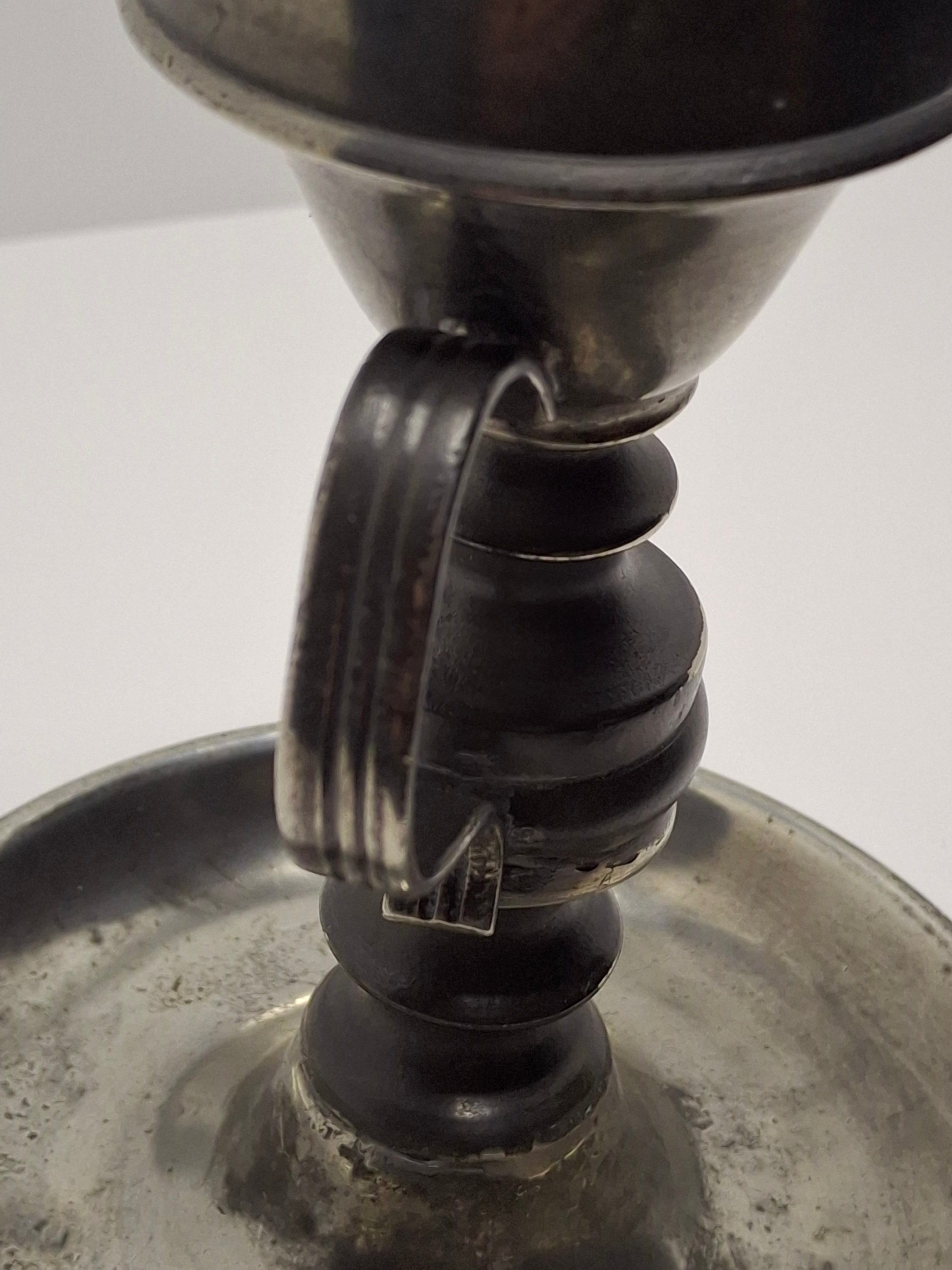 Antique 1835-1846 Samuel Rust Patent Burner Pewter Lard/Whale Oil Finger Lamp - New York Marked - Rare 19thC Lighting
