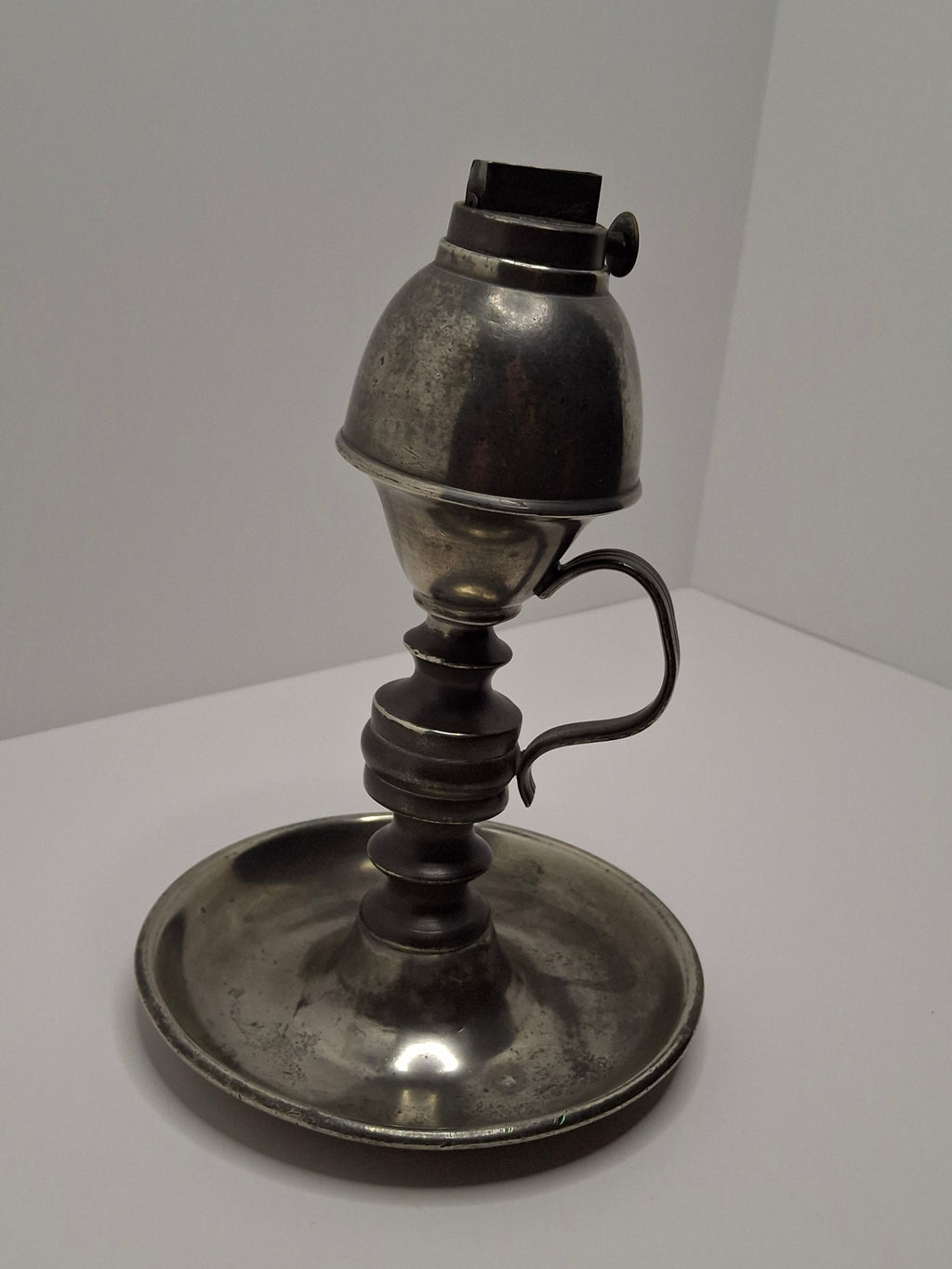 Antique 1835-1846 Samuel Rust Patent Burner Pewter Lard/Whale Oil Finger Lamp - New York Marked - Rare 19thC Lighting
