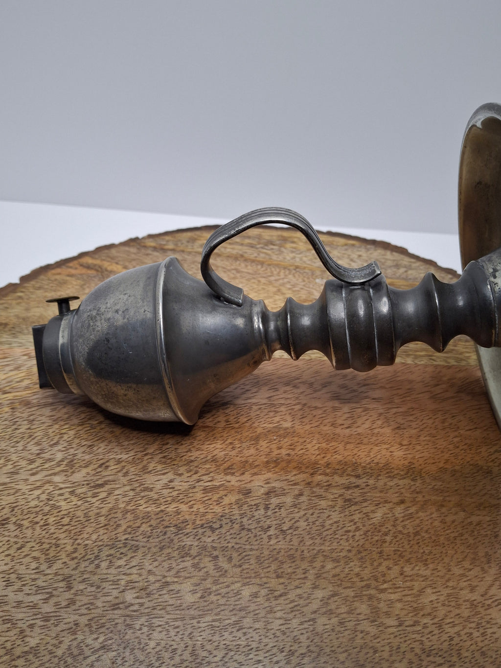 Antique 1835-1846 Samuel Rust Patent Burner Pewter Lard/Whale Oil Finger Lamp - New York Marked - Rare 19thC Lighting