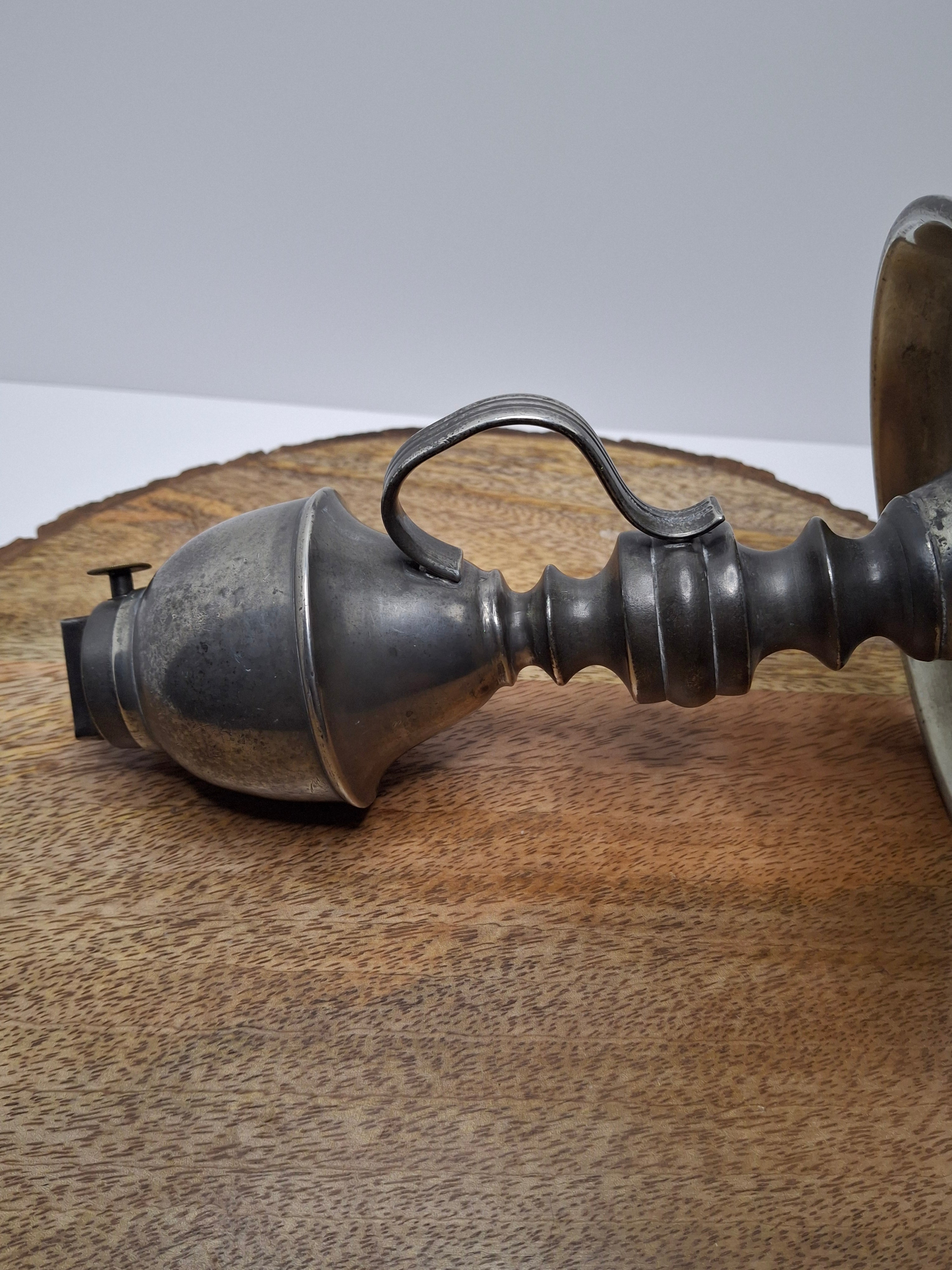 Antique 1835-1846 Samuel Rust Patent Burner Pewter Lard/Whale Oil Finger Lamp - New York Marked - Rare 19thC Lighting