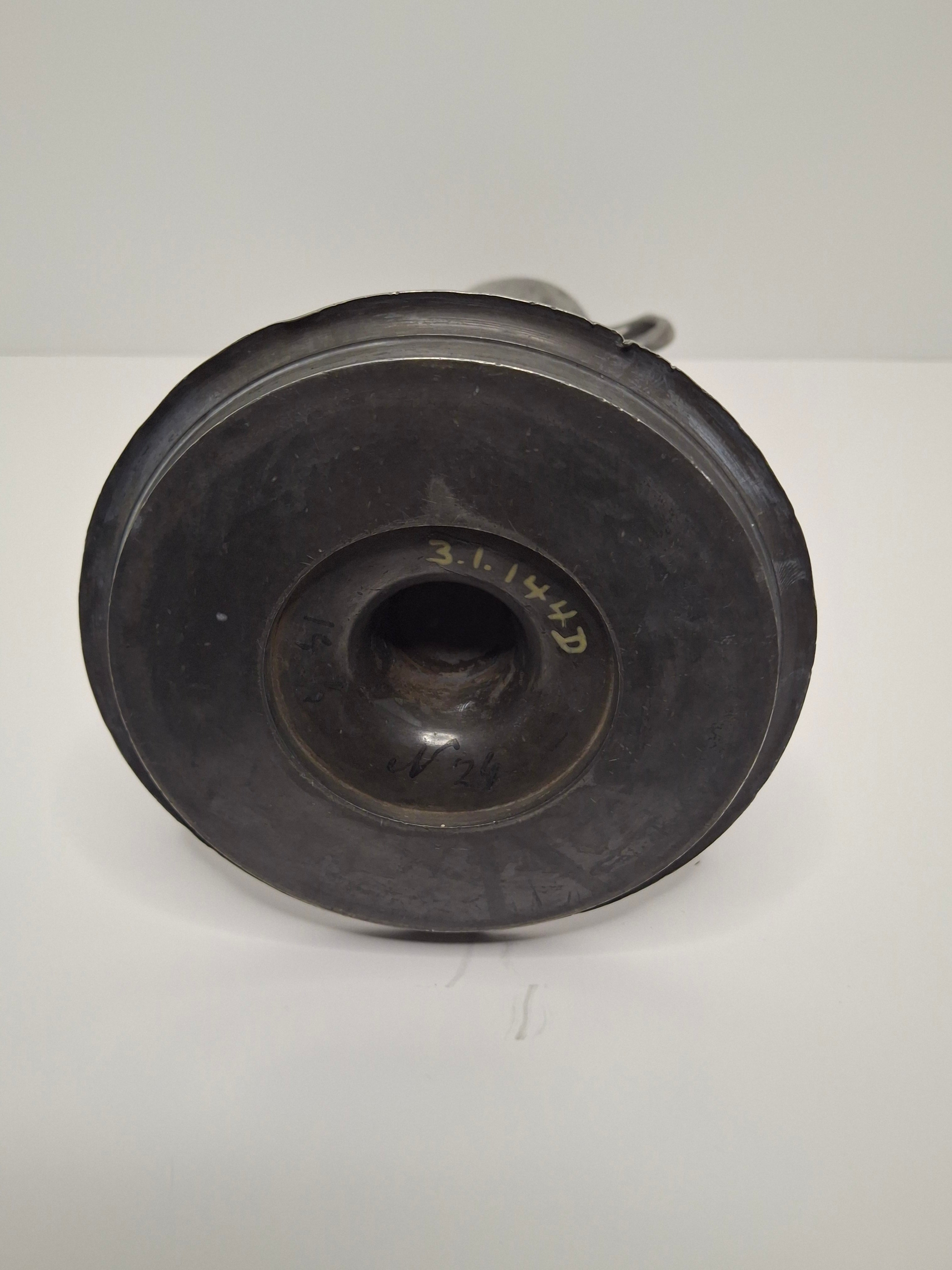 Lot of 2 - Antique 19th Century Pewter Whale Oil Fat Lamps with Figurine, Wick Pick - European