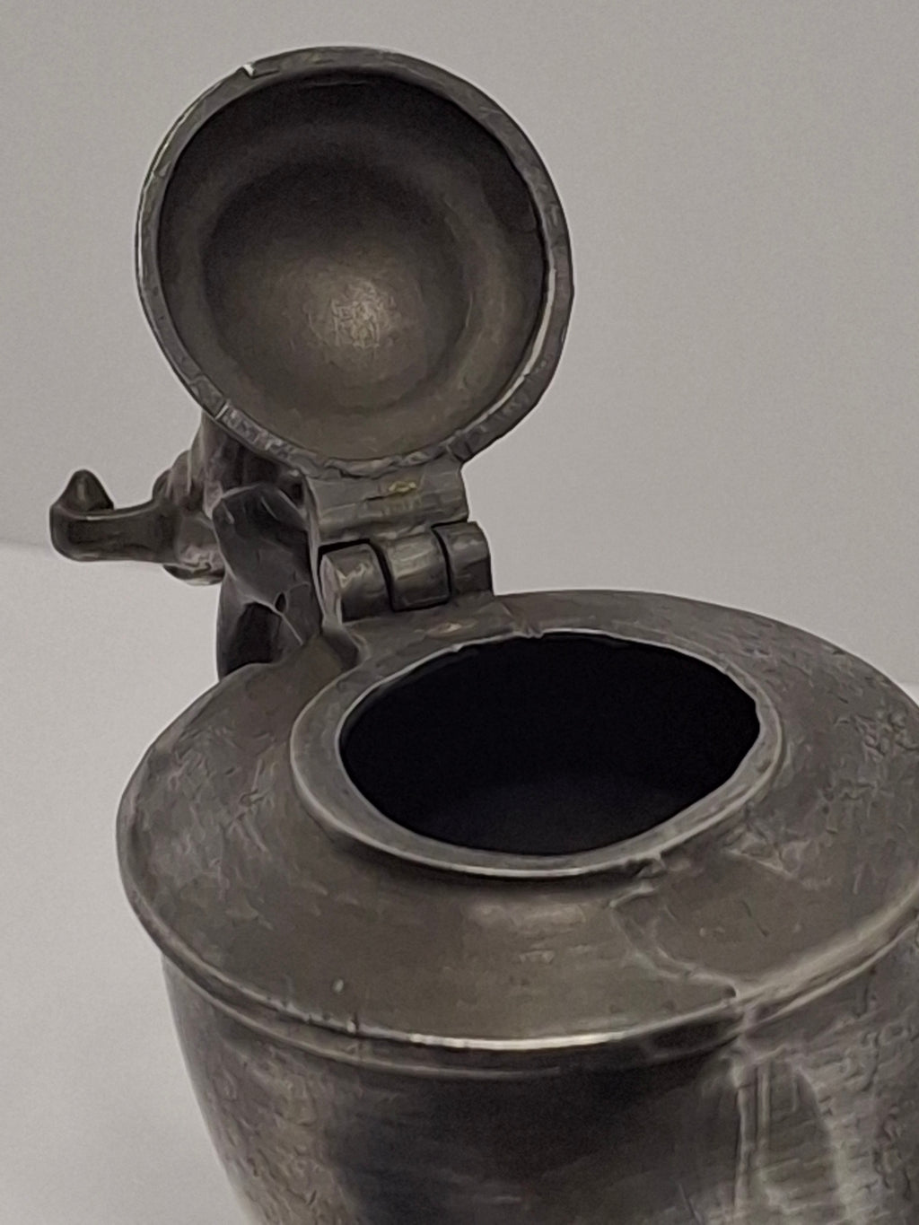 Lot of 2 - Antique 19th Century Pewter Whale Oil Fat Lamps with Figurine, Wick Pick - European