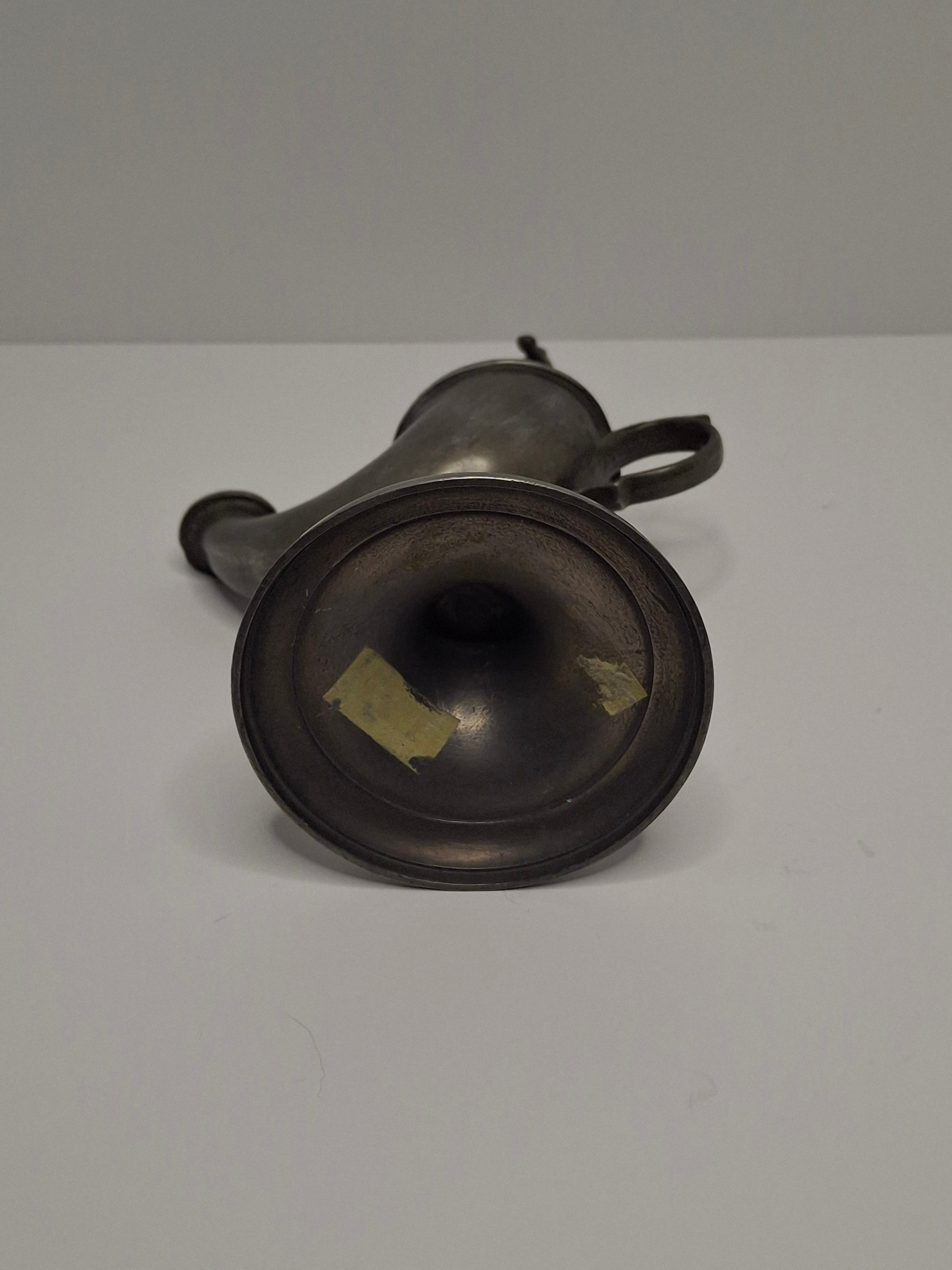 Lot of 2 - Antique 19th Century Pewter Whale Oil Fat Lamps with Figurine, Wick Pick - European