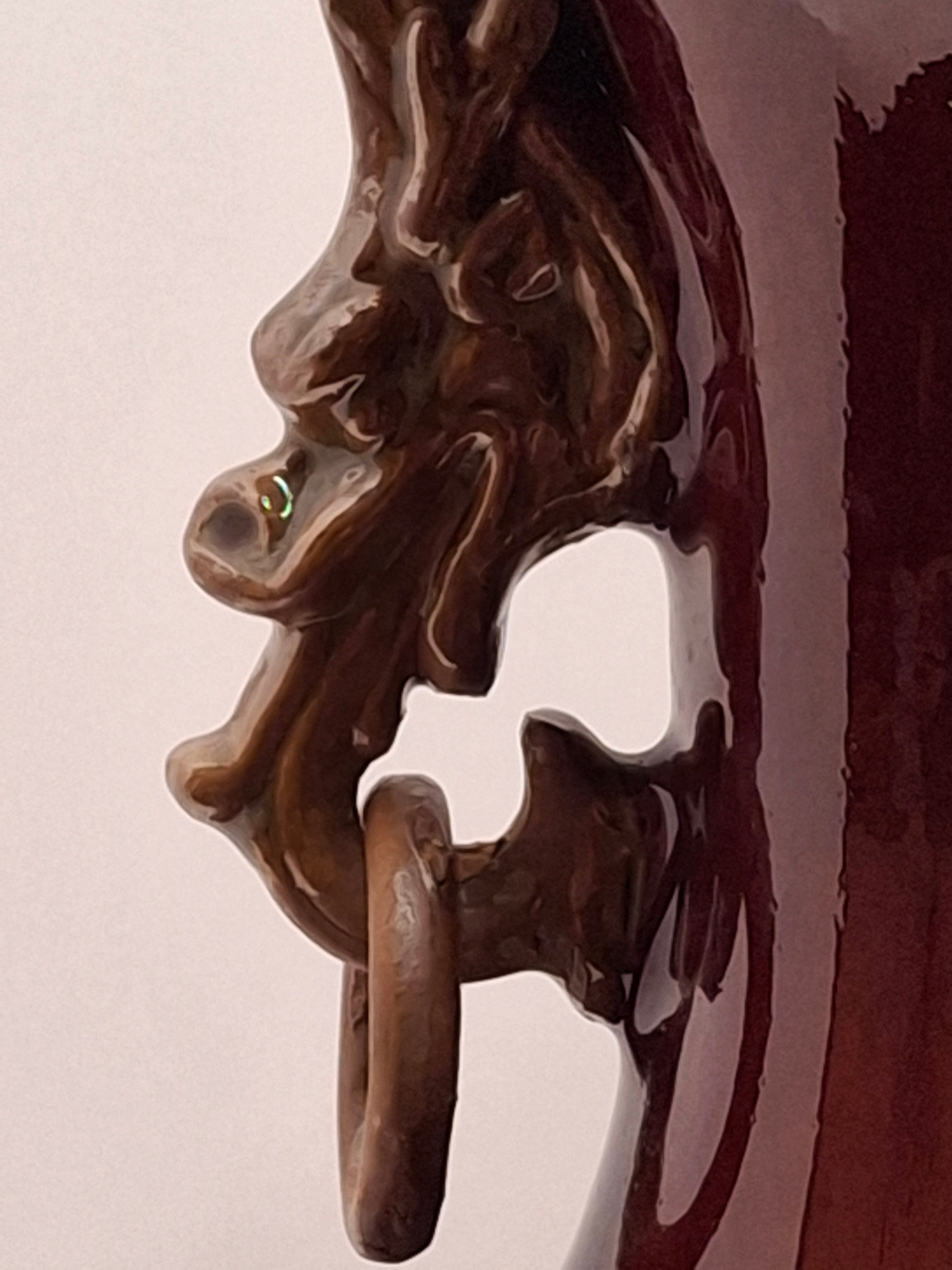 Mid-Century Chinese Jingdezhen Oxblood Porcelain Vase with Chi Dragon Handles, Flambé Glaze, 12.5" Tall – Vintage Reproduction