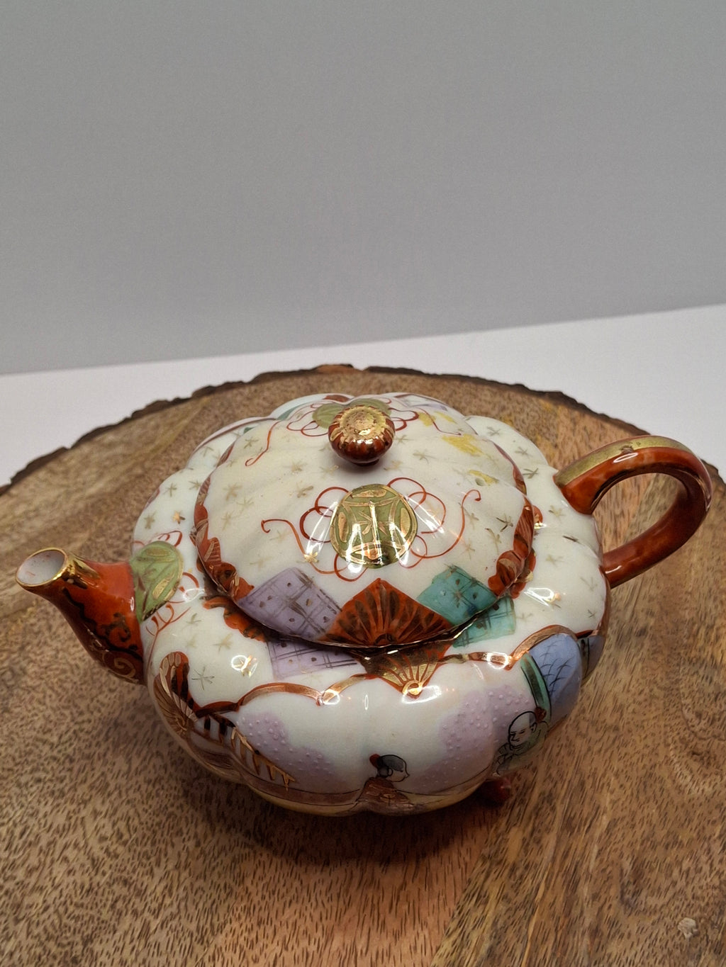 Vintage Japanese Satsuma Hododa Porcelain Teapot w/ Lid - Meiji - Hand-Painted