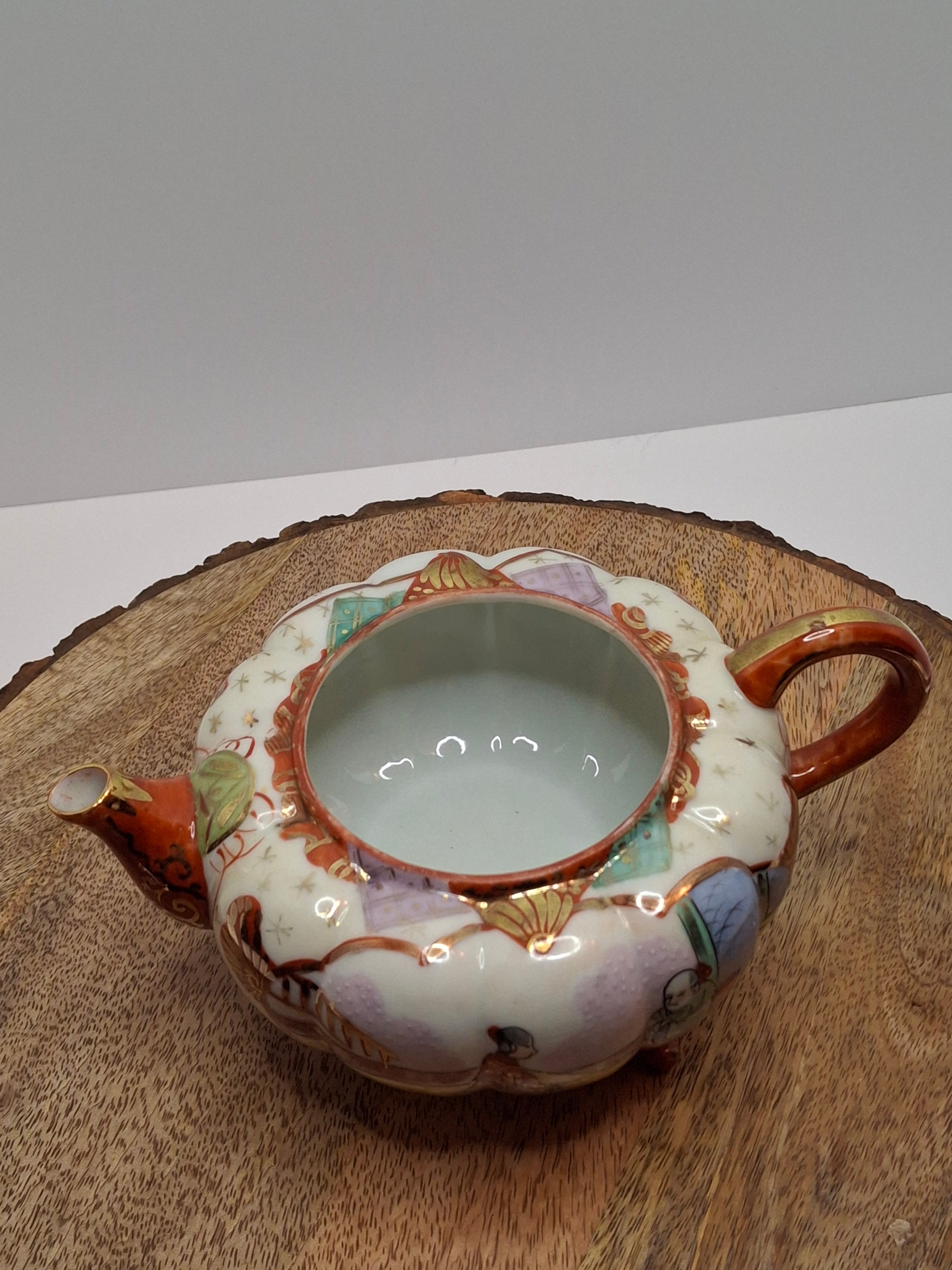 Vintage Japanese Satsuma Hododa Porcelain Teapot w/ Lid - Meiji - Hand-Painted