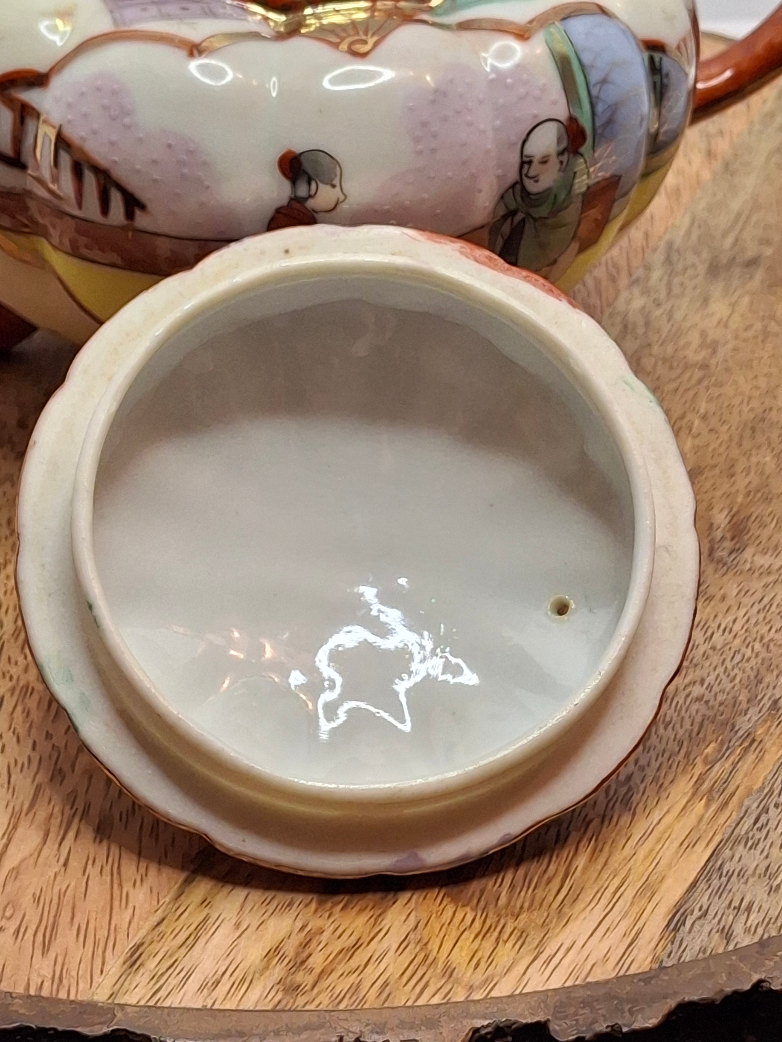 Vintage Japanese Satsuma Hododa Porcelain Teapot w/ Lid - Meiji - Hand-Painted