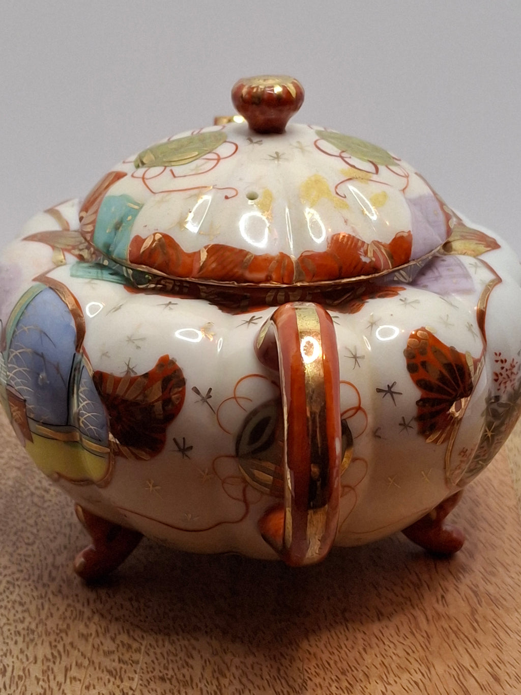 Vintage Japanese Satsuma Hododa Porcelain Teapot w/ Lid - Meiji - Hand-Painted