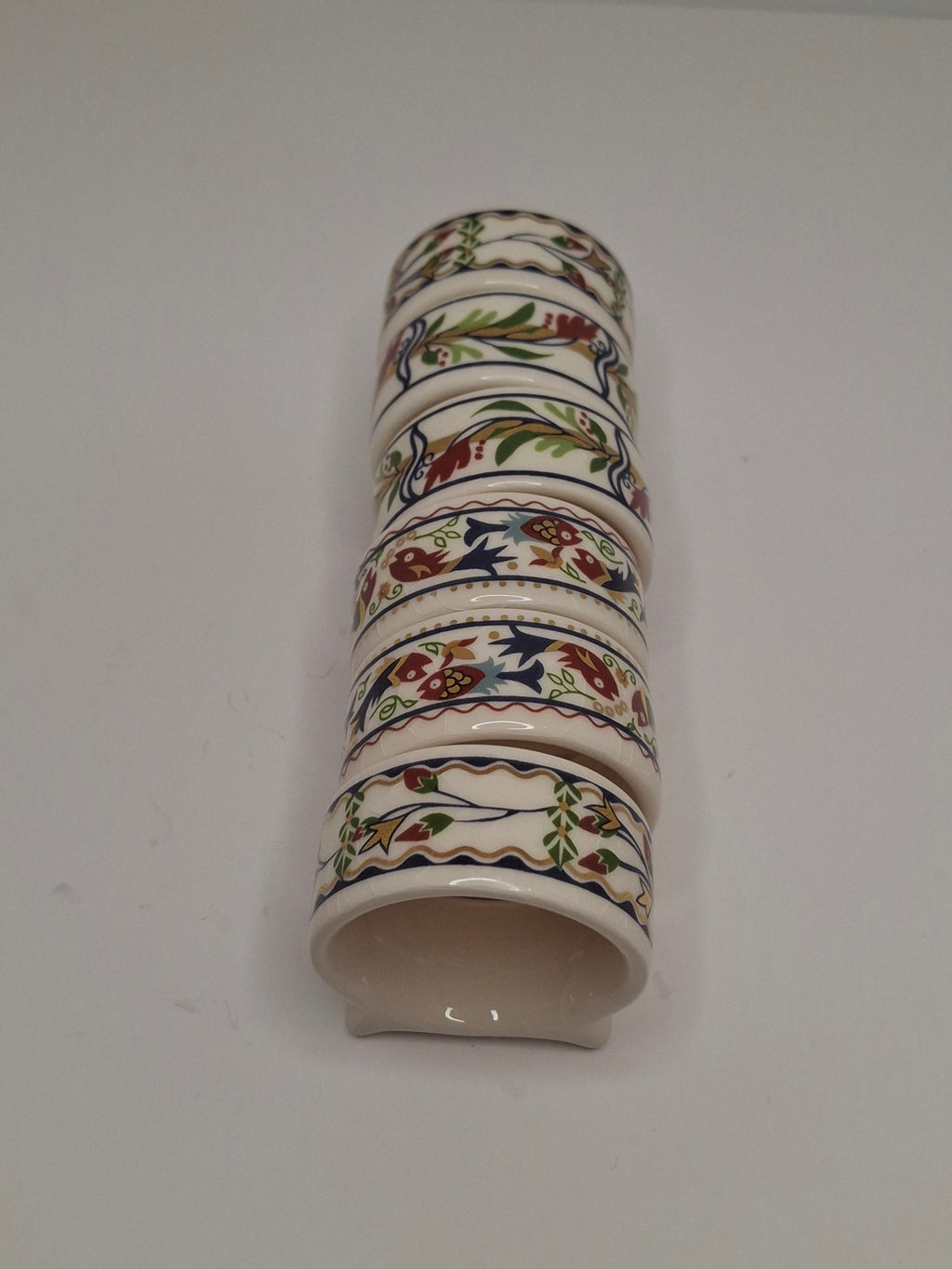 Vintage Set of 12 Danny Azoulay Jerusalem Judaica Ceramic Napkin Rings - Hand-Painted Mosaic Hebrew Motifs, Original Box, Excellent Condition