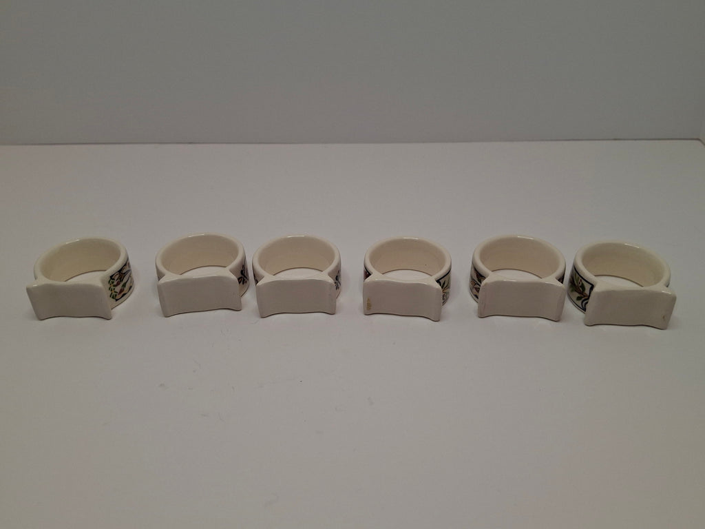 Vintage Set of 12 Danny Azoulay Jerusalem Judaica Ceramic Napkin Rings - Hand-Painted Mosaic Hebrew Motifs, Original Box, Excellent Condition