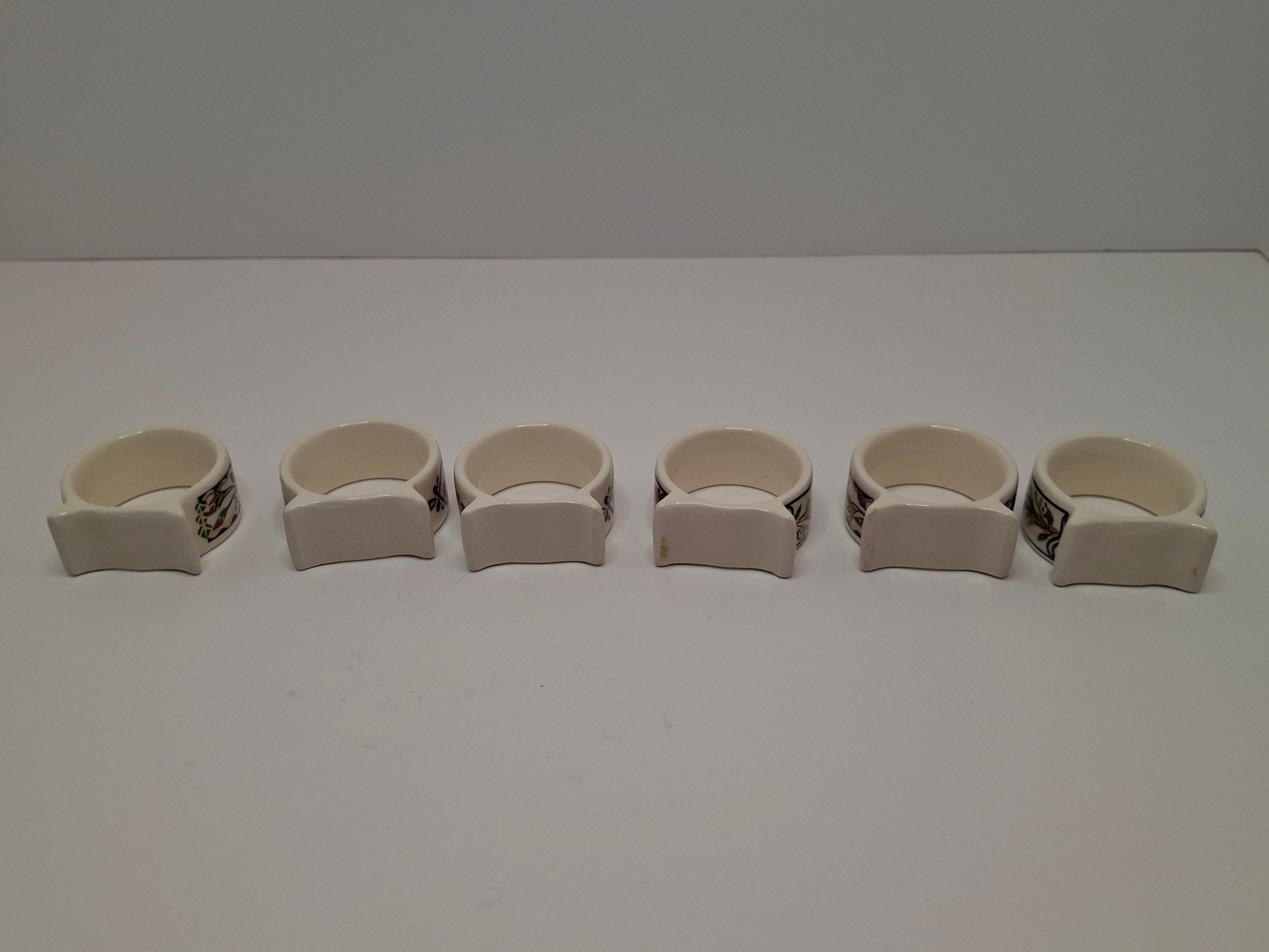 Vintage Set of 12 Danny Azoulay Jerusalem Judaica Ceramic Napkin Rings - Hand-Painted Mosaic Hebrew Motifs, Original Box, Excellent Condition