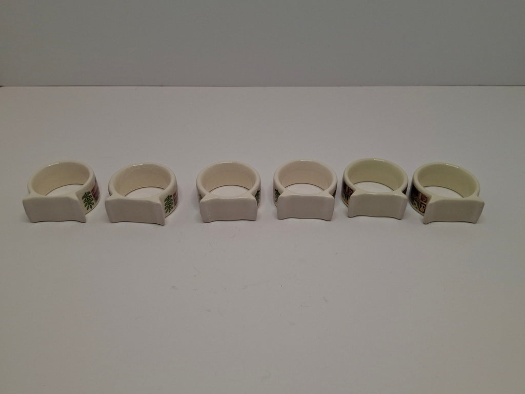 Vintage Set of 12 Danny Azoulay Jerusalem Judaica Ceramic Napkin Rings - Hand-Painted Mosaic Hebrew Motifs, Original Box, Excellent Condition