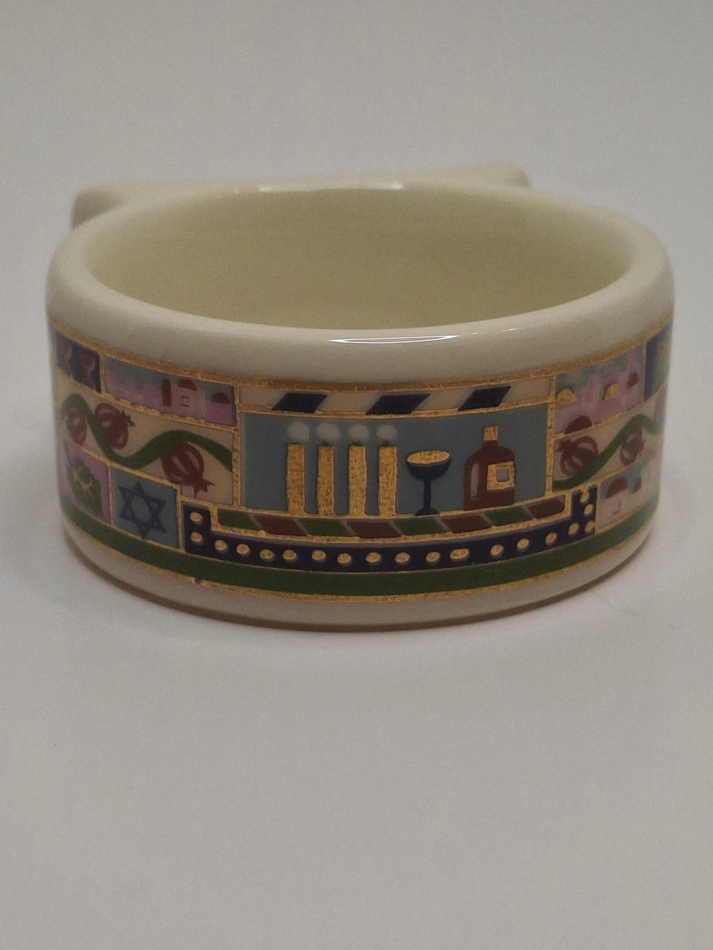 Vintage Set of 12 Danny Azoulay Jerusalem Judaica Ceramic Napkin Rings - Hand-Painted Mosaic Hebrew Motifs, Original Box, Excellent Condition