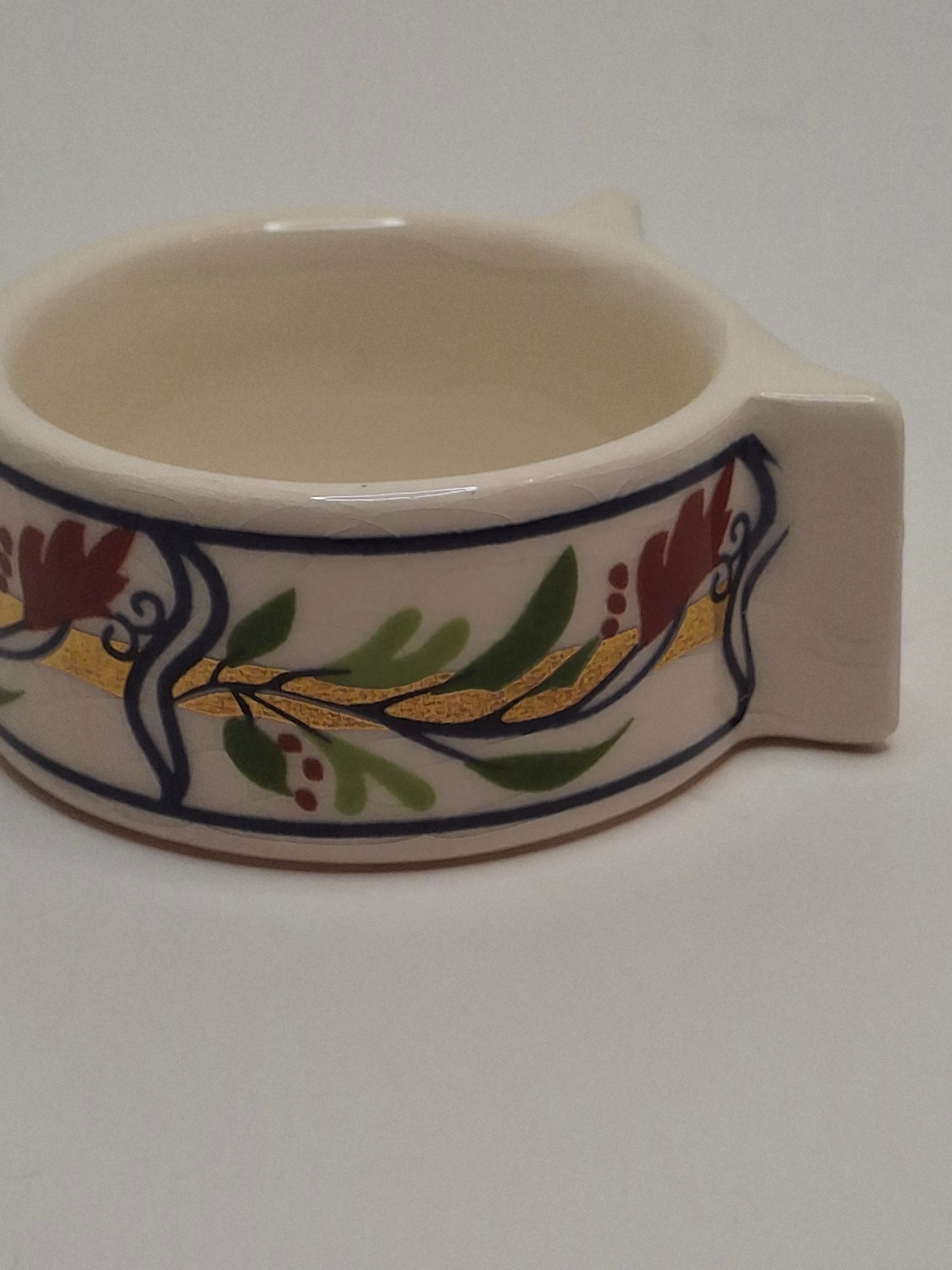 Vintage Set of 12 Danny Azoulay Jerusalem Judaica Ceramic Napkin Rings - Hand-Painted Mosaic Hebrew Motifs, Original Box, Excellent Condition