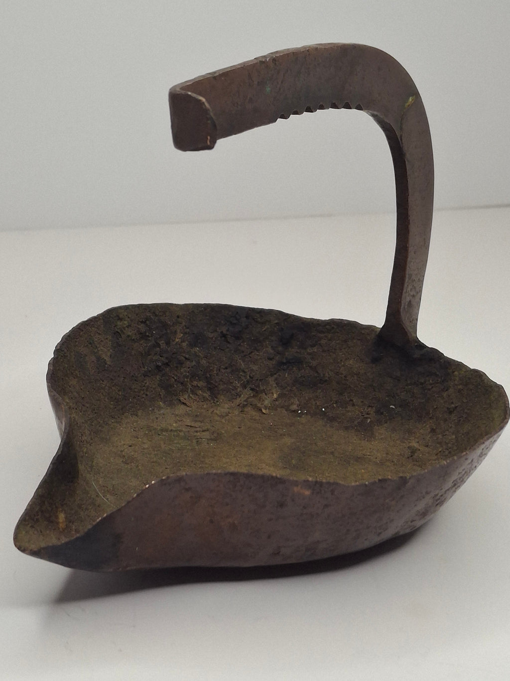 Antique 18th C. Rare Wrought Thick Copper Alloy Betty Fat Lamp