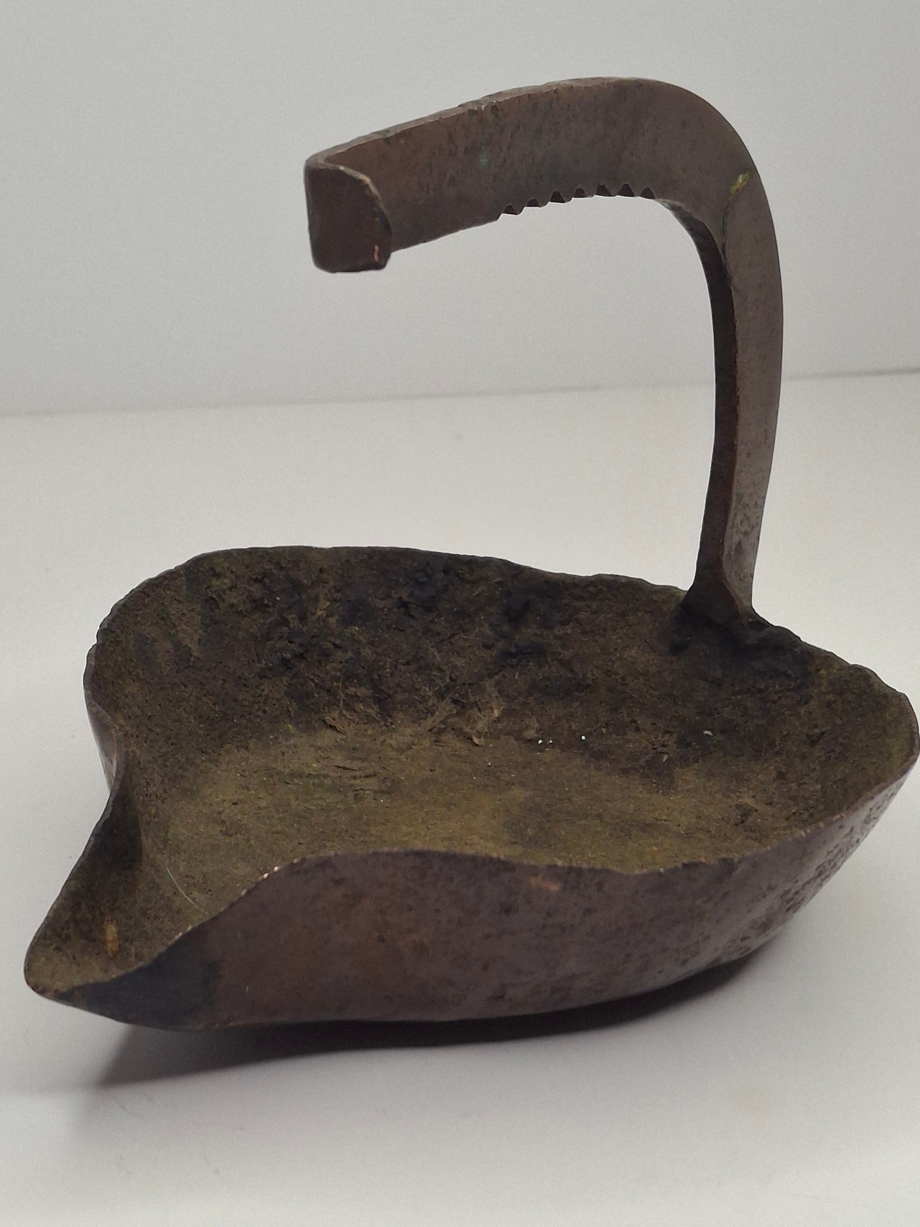 Antique 18th C. Rare Wrought Thick Copper Alloy Betty Fat Lamp