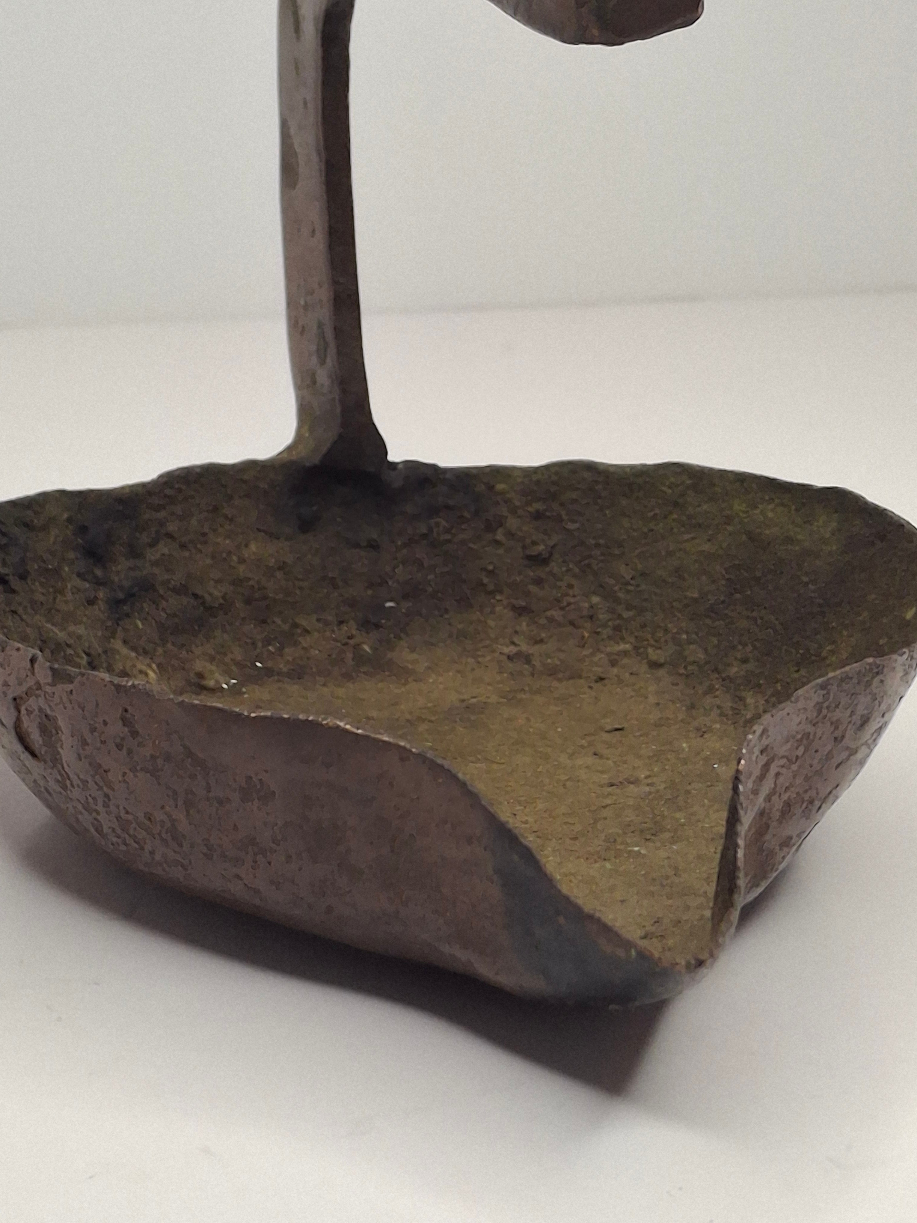 Antique 18th C. Rare Wrought Thick Copper Alloy Betty Fat Lamp