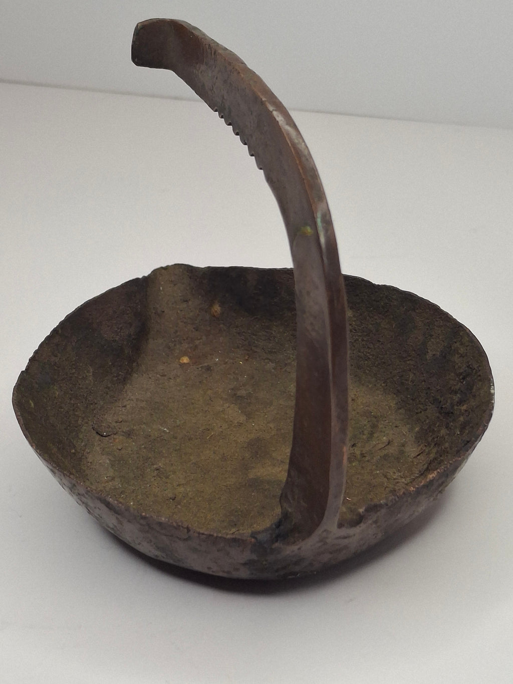 Antique 18th C. Rare Wrought Thick Copper Alloy Betty Fat Lamp