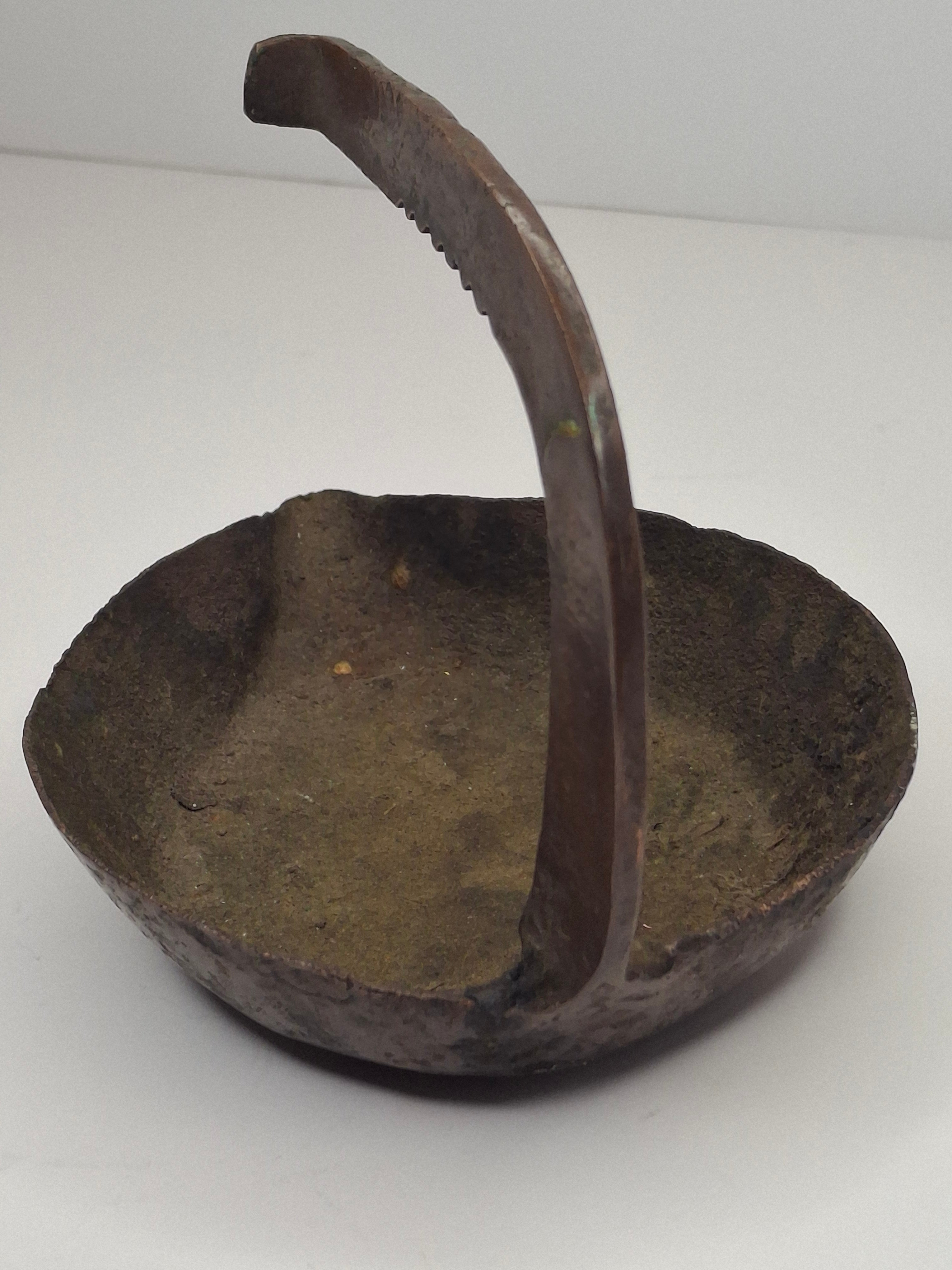 Antique 18th C. Rare Wrought Thick Copper Alloy Betty Fat Lamp