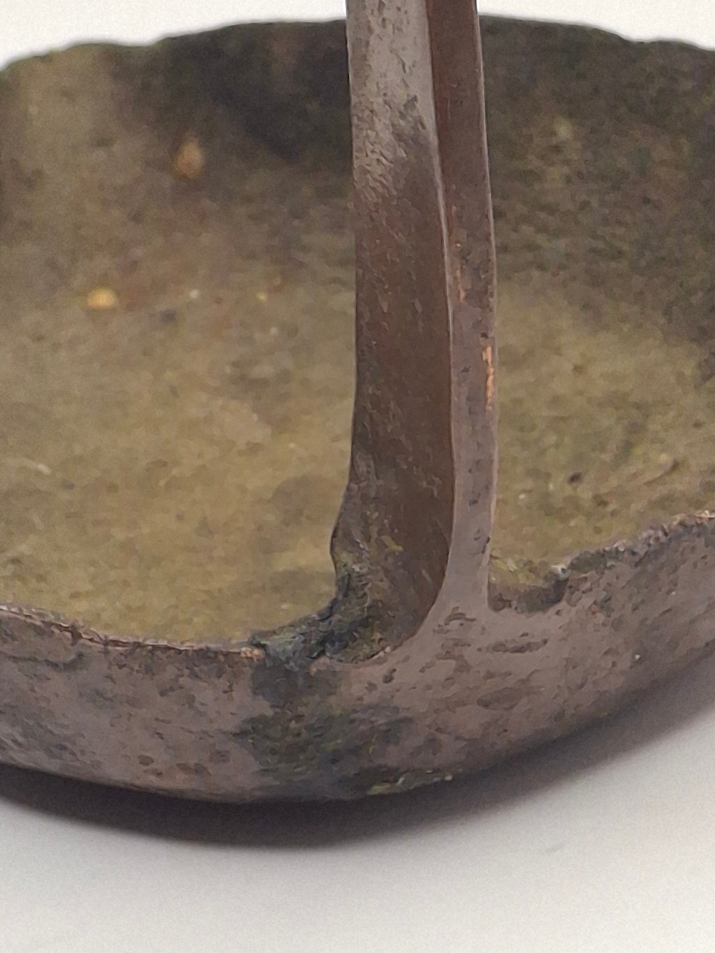 Antique 18th C. Rare Wrought Thick Copper Alloy Betty Fat Lamp