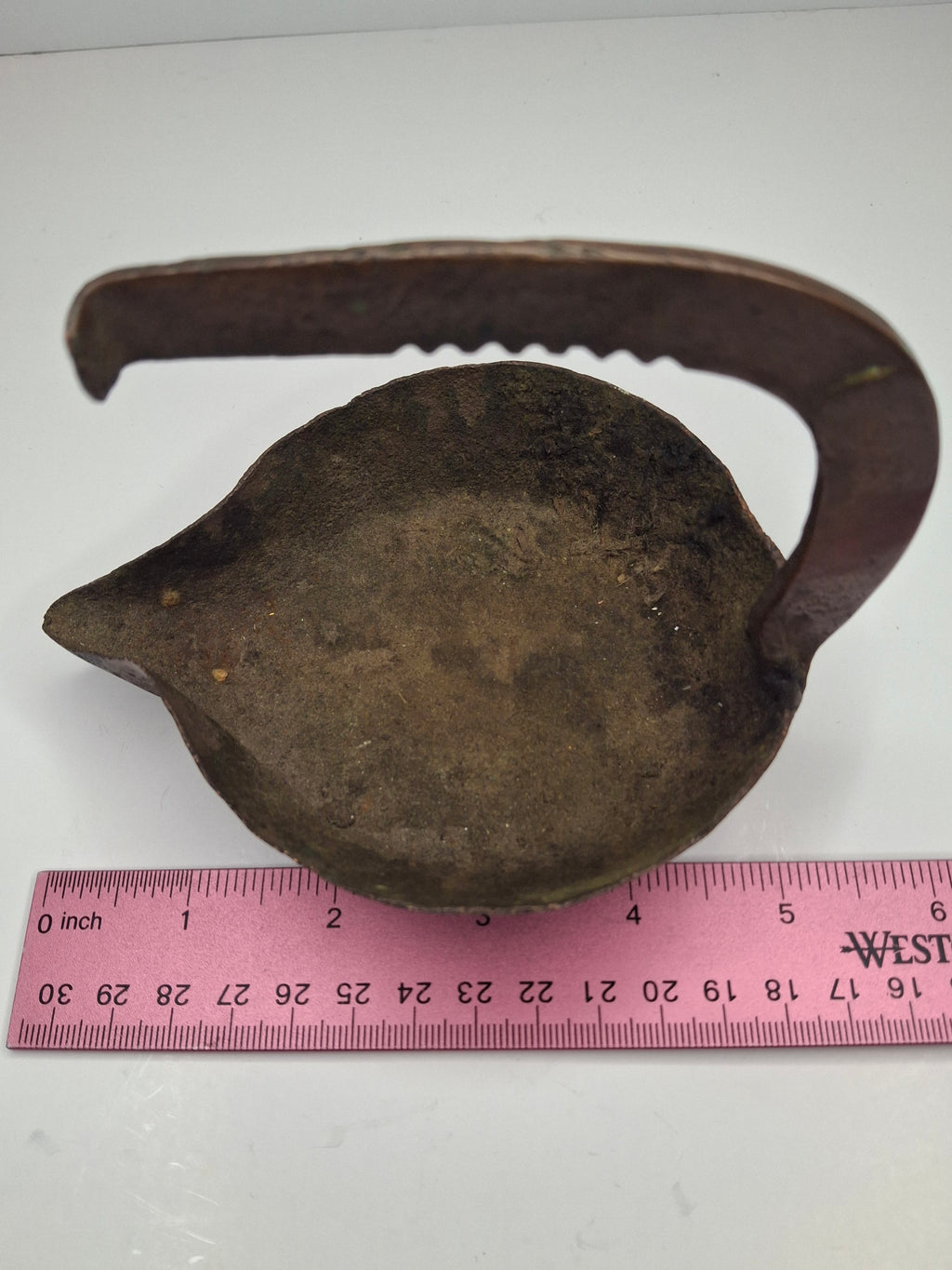 Antique 18th C. Rare Wrought Thick Copper Alloy Betty Fat Lamp