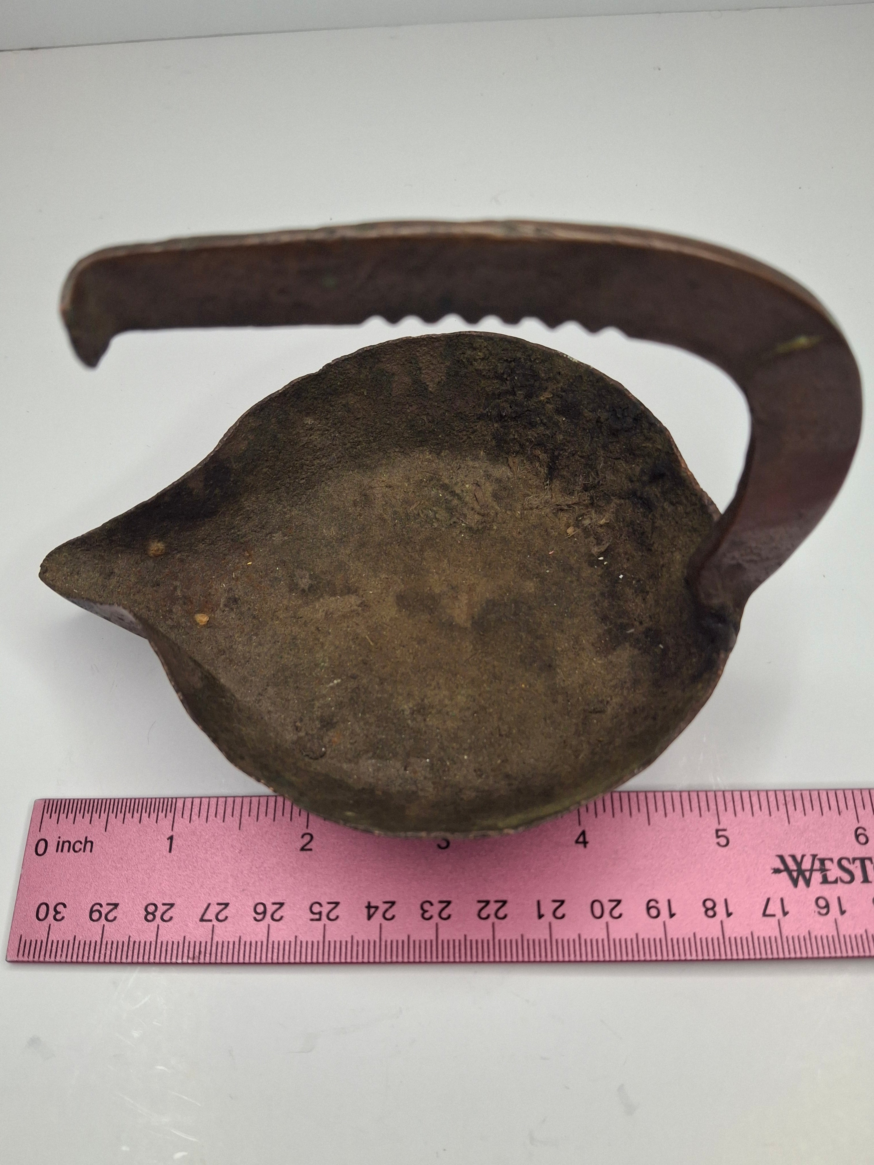 Antique 18th C. Rare Wrought Thick Copper Alloy Betty Fat Lamp