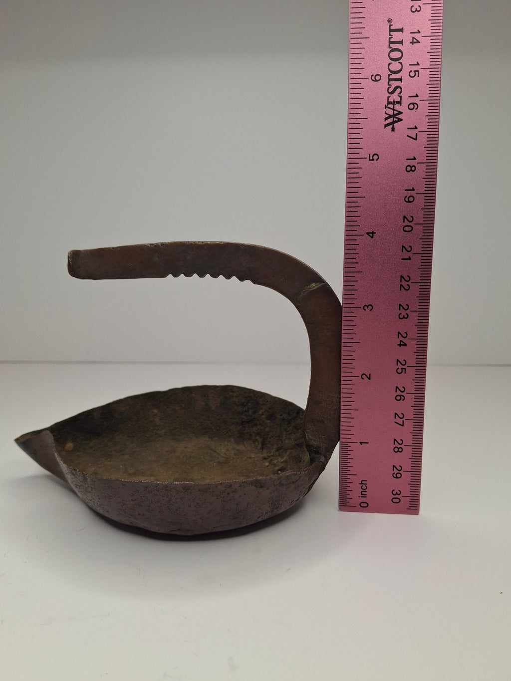 Antique 18th C. Rare Wrought Thick Copper Alloy Betty Fat Lamp