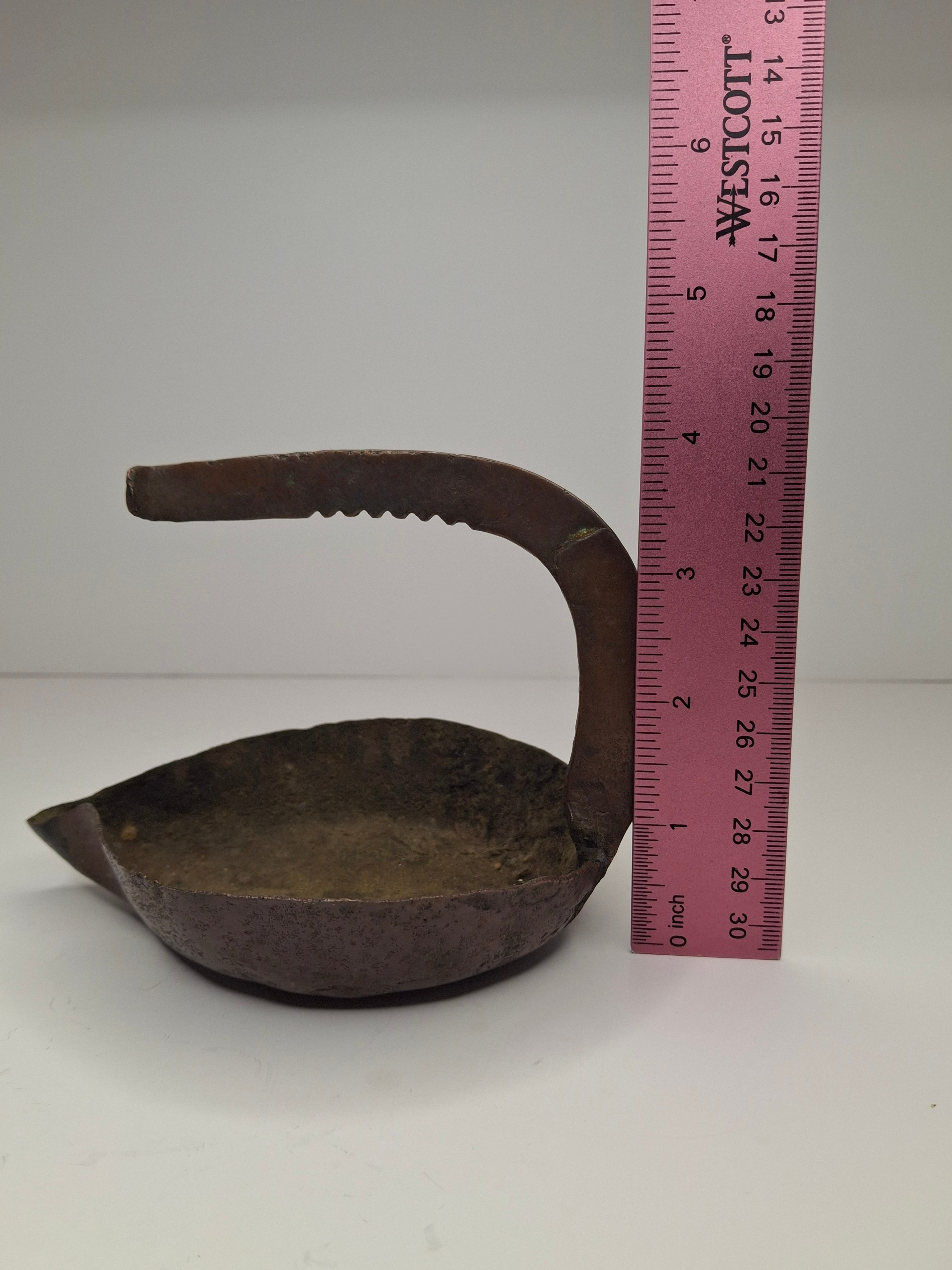 Antique 18th C. Rare Wrought Thick Copper Alloy Betty Fat Lamp