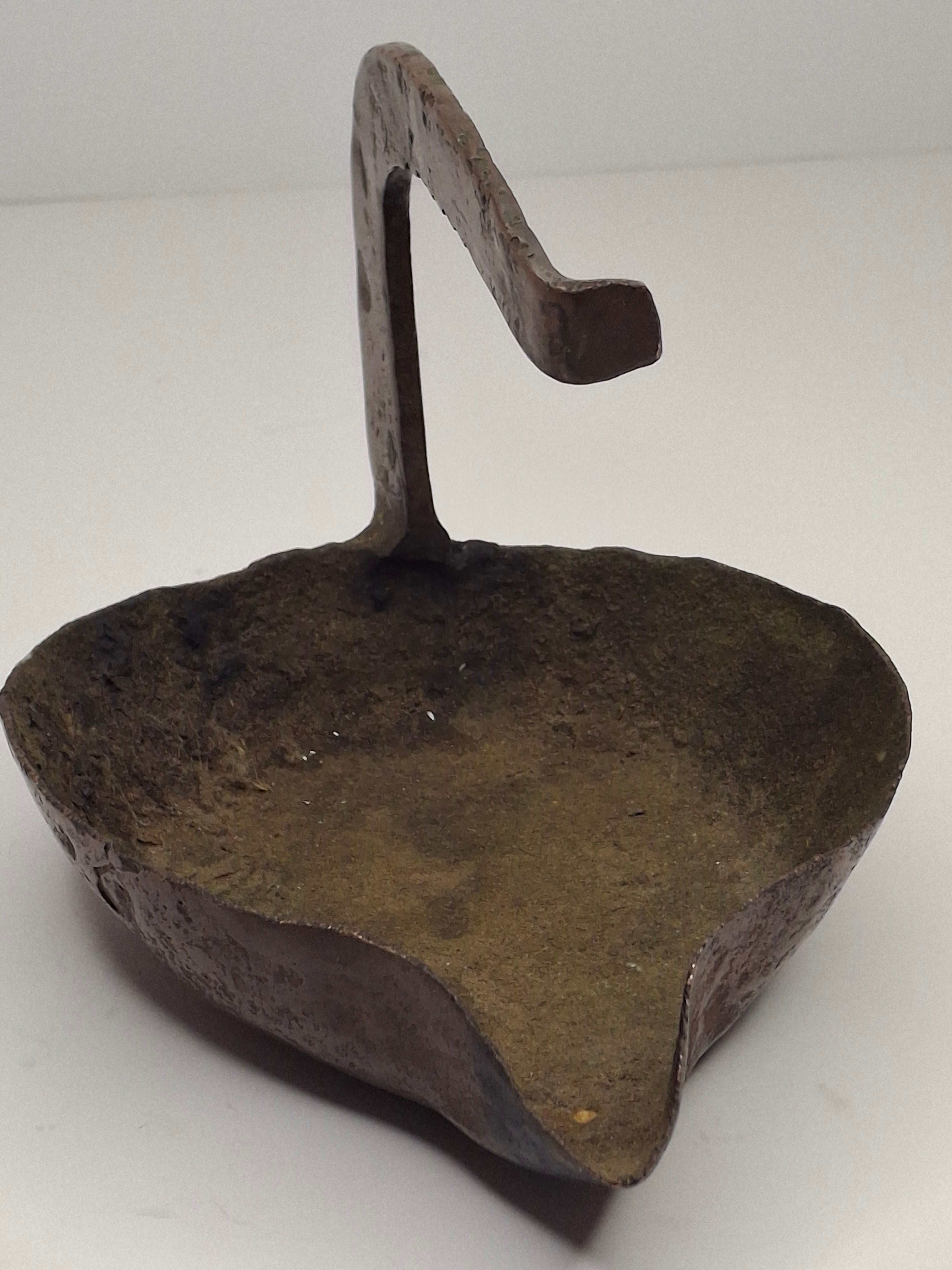 Antique 18th C. Rare Wrought Thick Copper Alloy Betty Fat Lamp