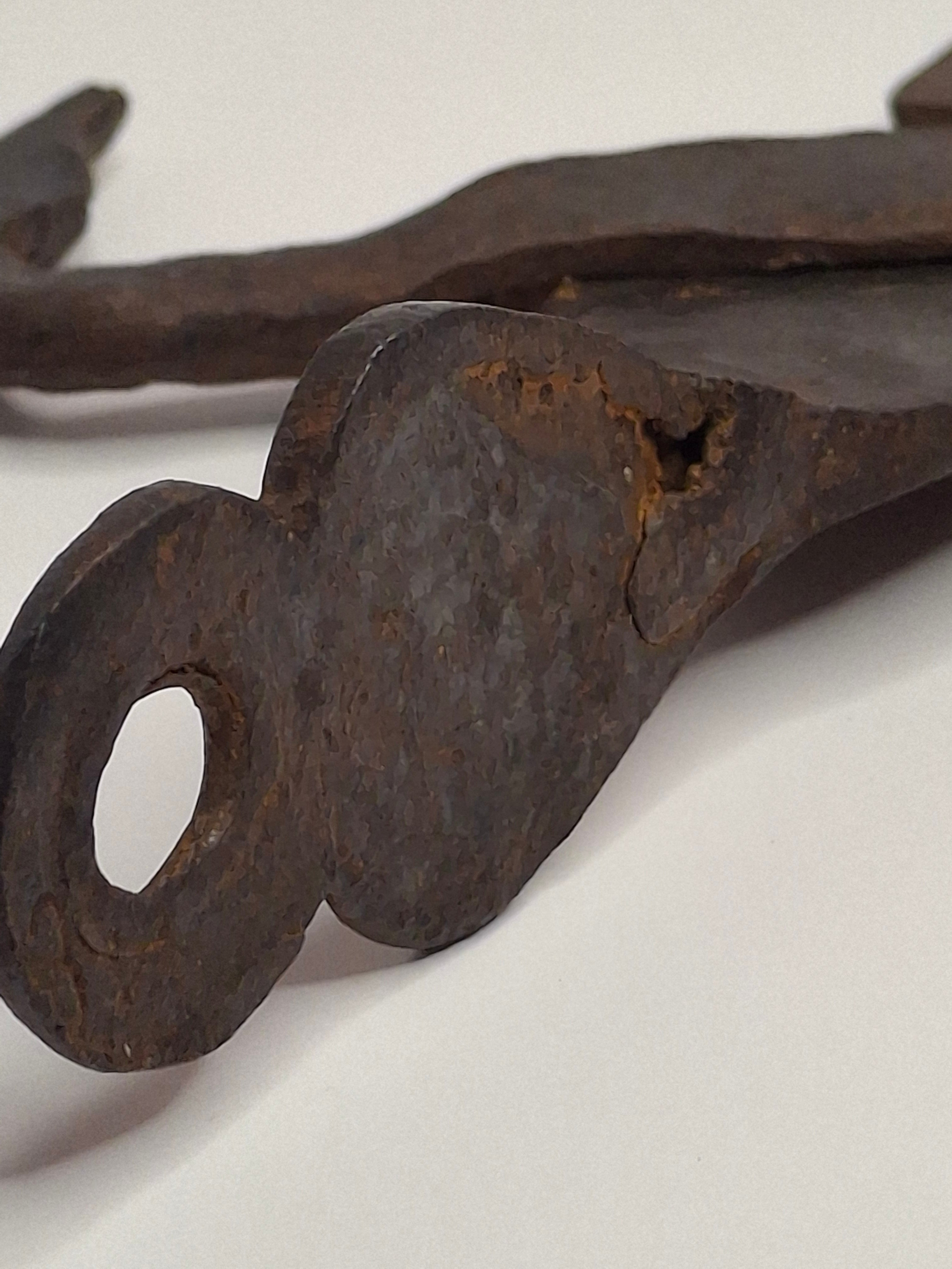 Antique 18th Century Wrought Iron Cone-Shaped Candle Holder on Adjustable Sawtooth Trammel - Primitive Lighting Artifact