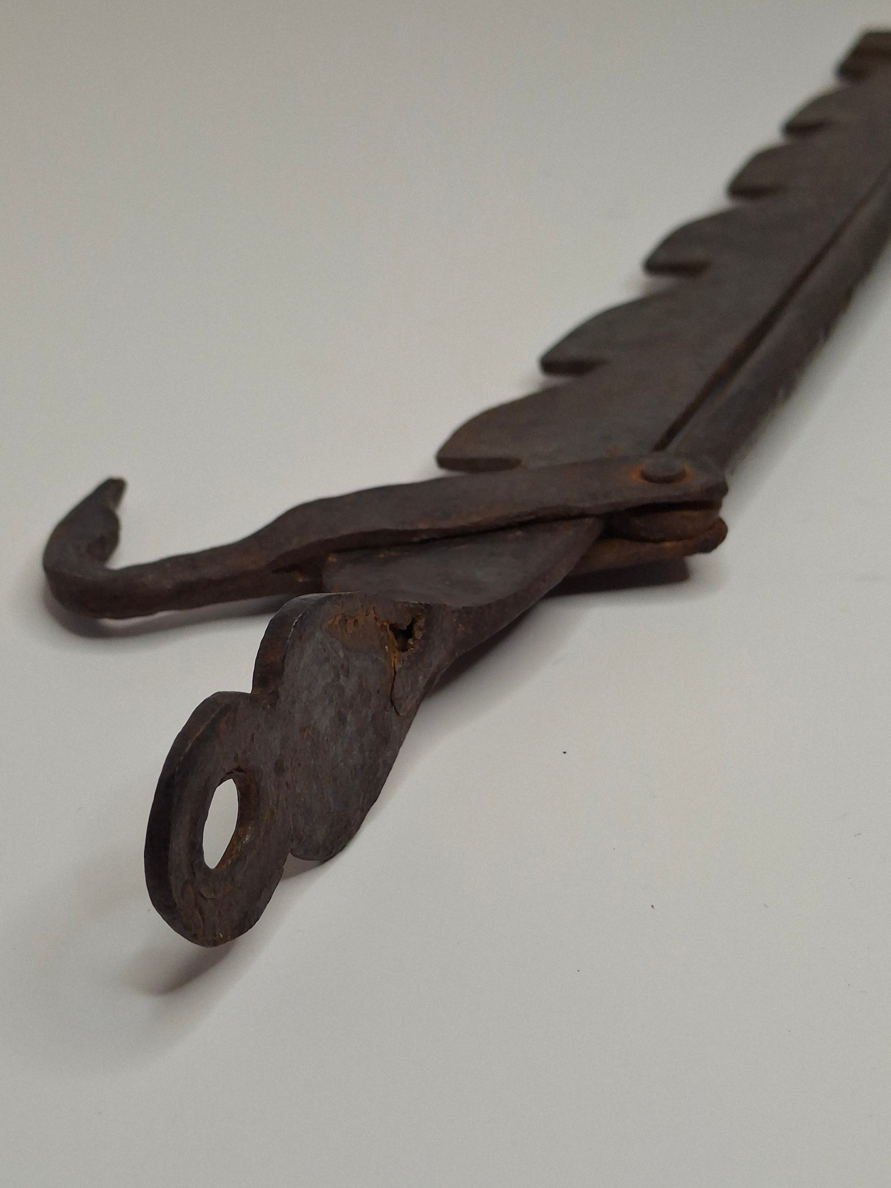 Antique 18th Century Wrought Iron Cone-Shaped Candle Holder on Adjustable Sawtooth Trammel - Primitive Lighting Artifact