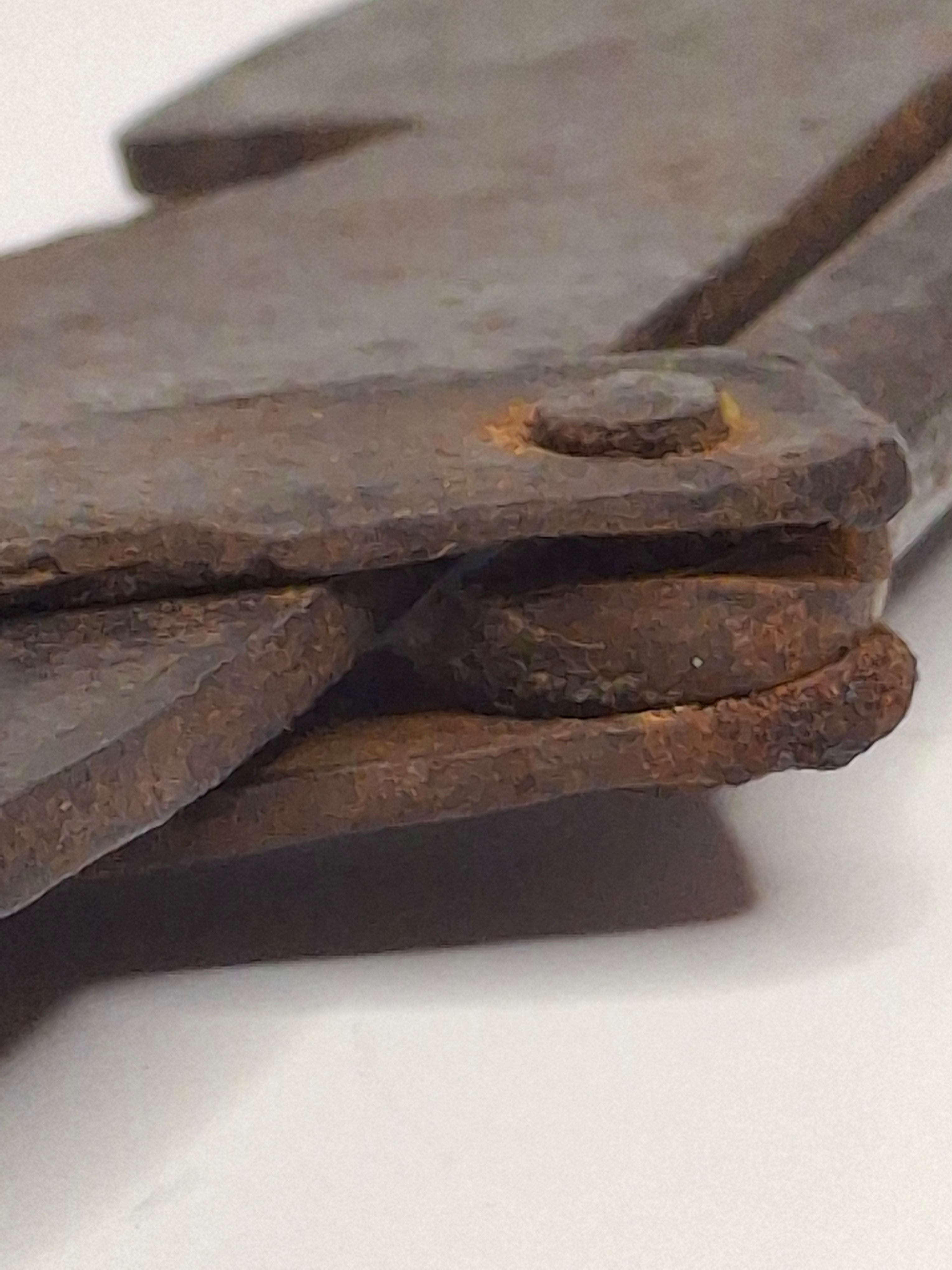 Antique 18th Century Wrought Iron Cone-Shaped Candle Holder on Adjustable Sawtooth Trammel - Primitive Lighting Artifact