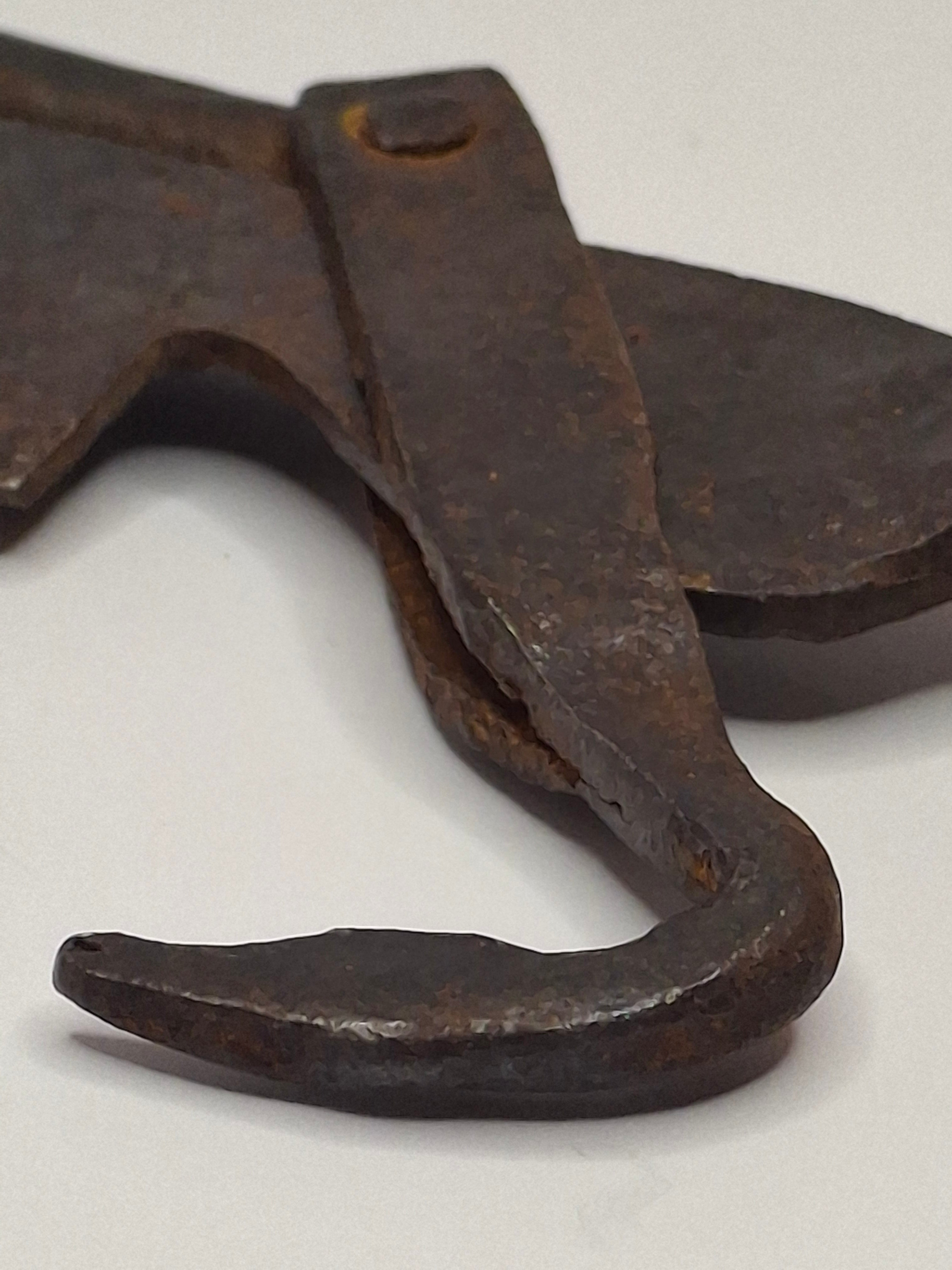 Antique 18th Century Wrought Iron Cone-Shaped Candle Holder on Adjustable Sawtooth Trammel - Primitive Lighting Artifact