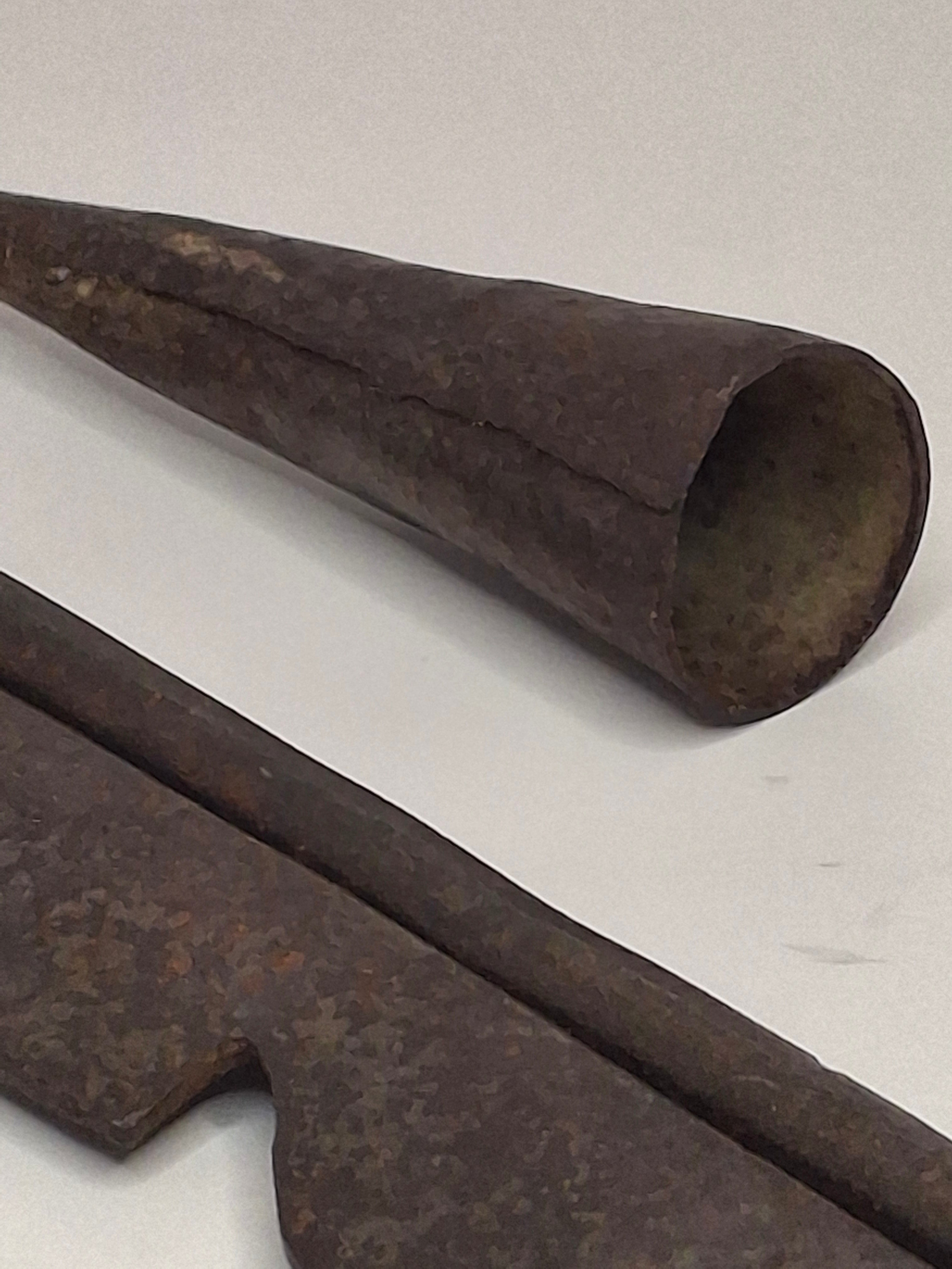 Antique 18th Century Wrought Iron Cone-Shaped Candle Holder on Adjustable Sawtooth Trammel - Primitive Lighting Artifact