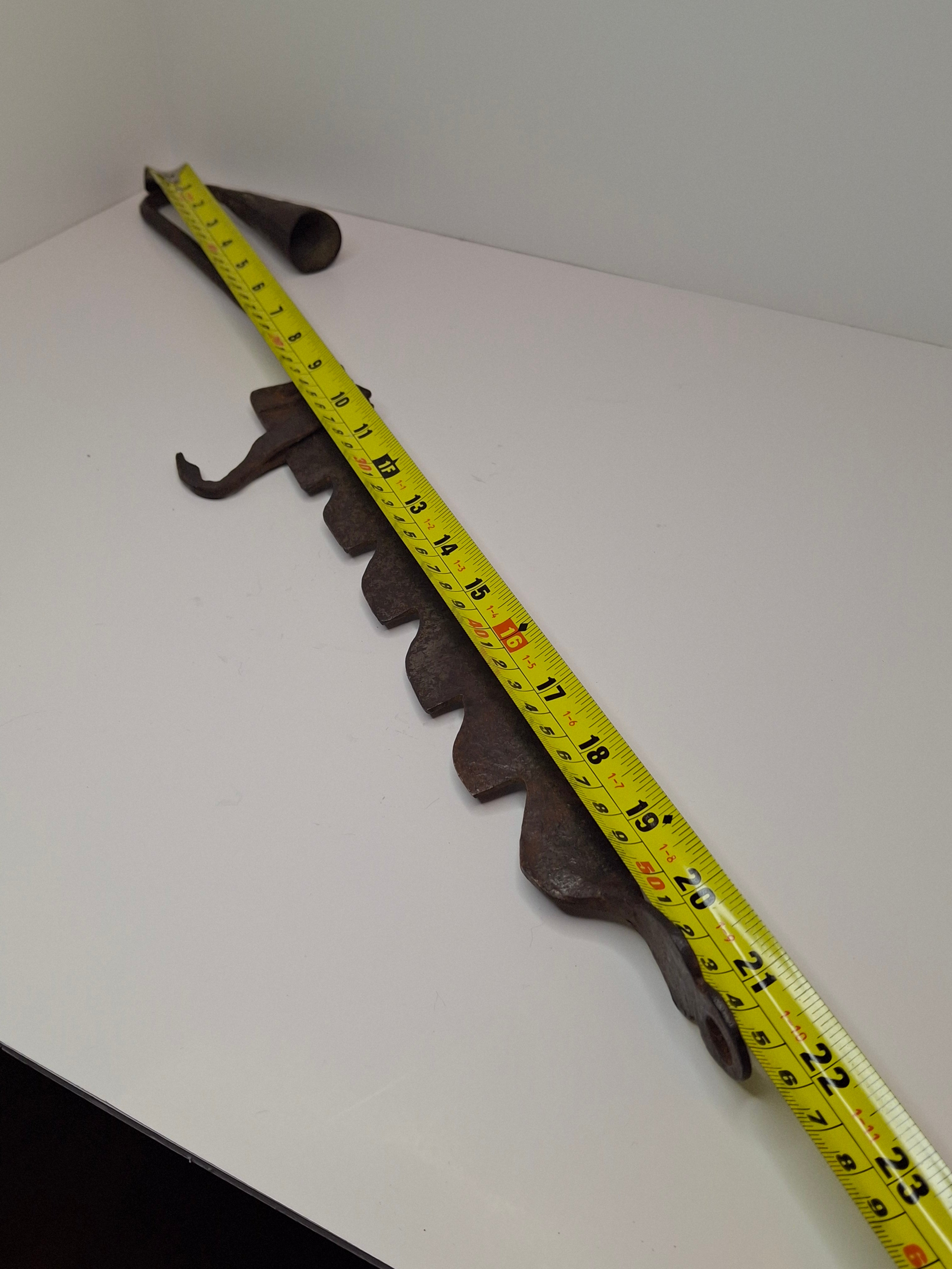 Antique 18th Century Wrought Iron Cone-Shaped Candle Holder on Adjustable Sawtooth Trammel - Primitive Lighting Artifact