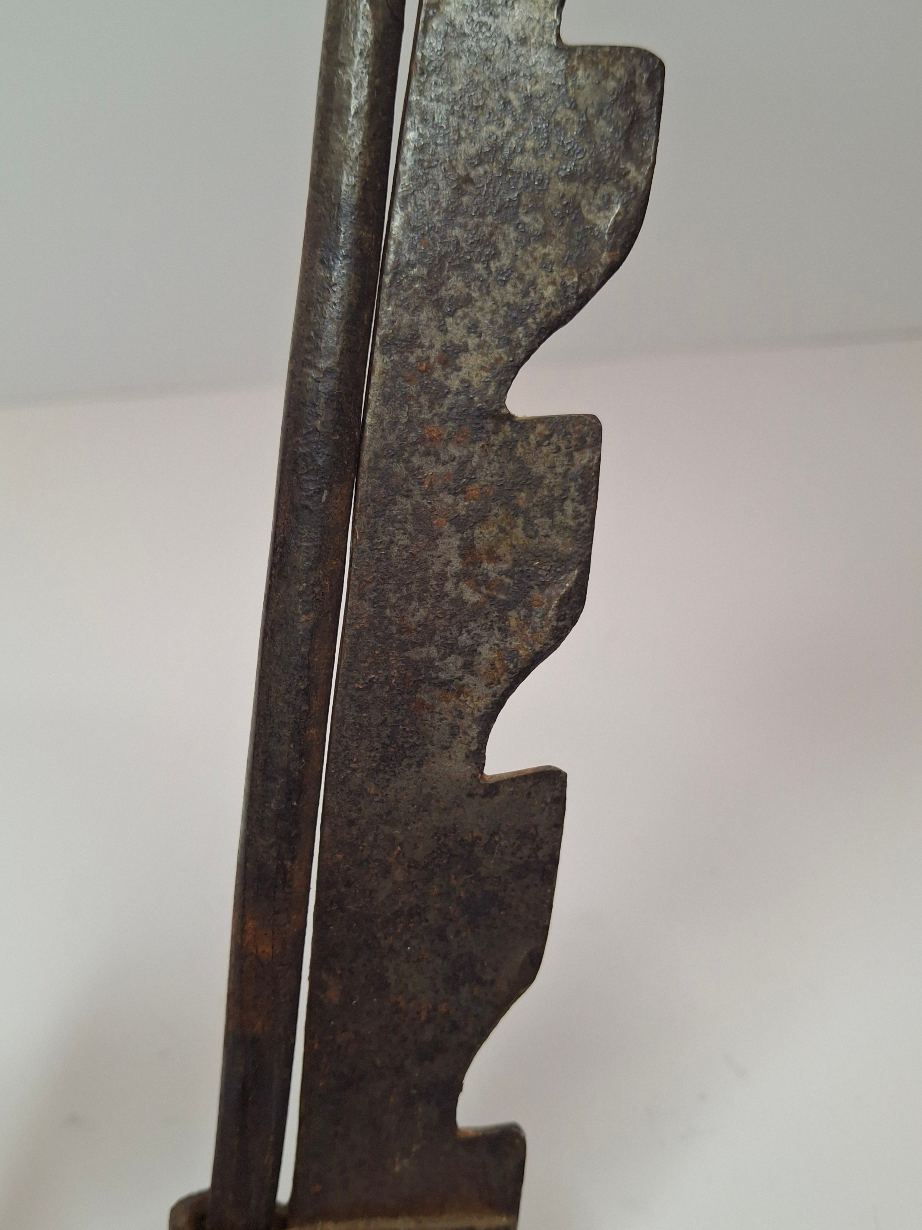 Antique 18th Century Wrought Iron Cone-Shaped Candle Holder on Adjustable Sawtooth Trammel - Primitive Lighting Artifact