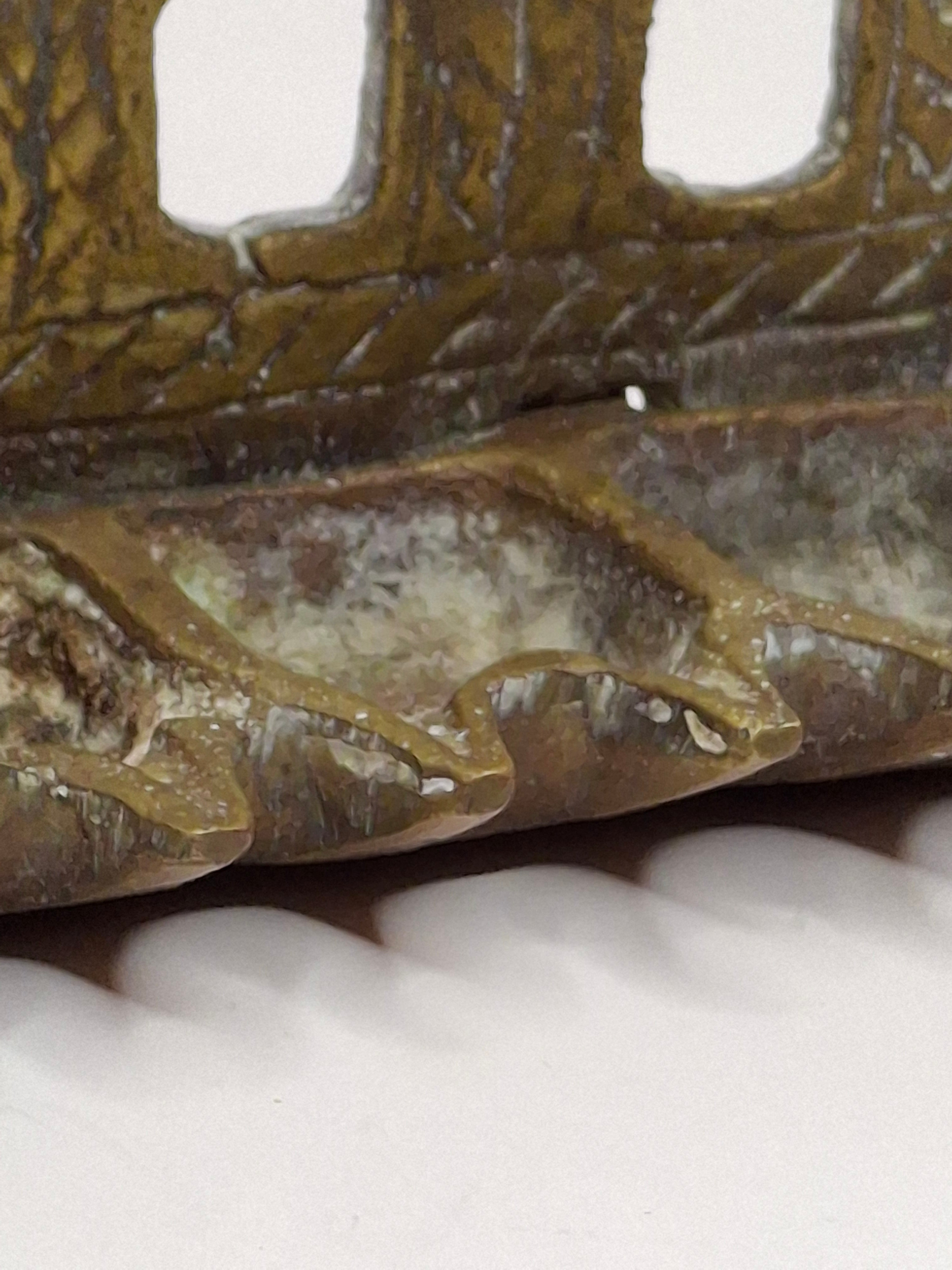 Antique North African Brass Hanukkah Menorah Oil Lamp Chanukiah with Unique Doubled Oil Trays - 8" Judaica