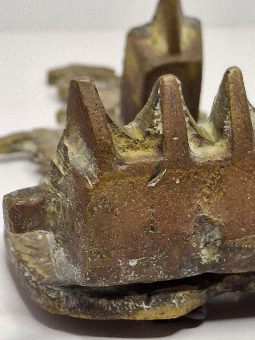 Antique North African Brass Hanukkah Menorah Oil Lamp Chanukiah with Unique Doubled Oil Trays - 8" Judaica