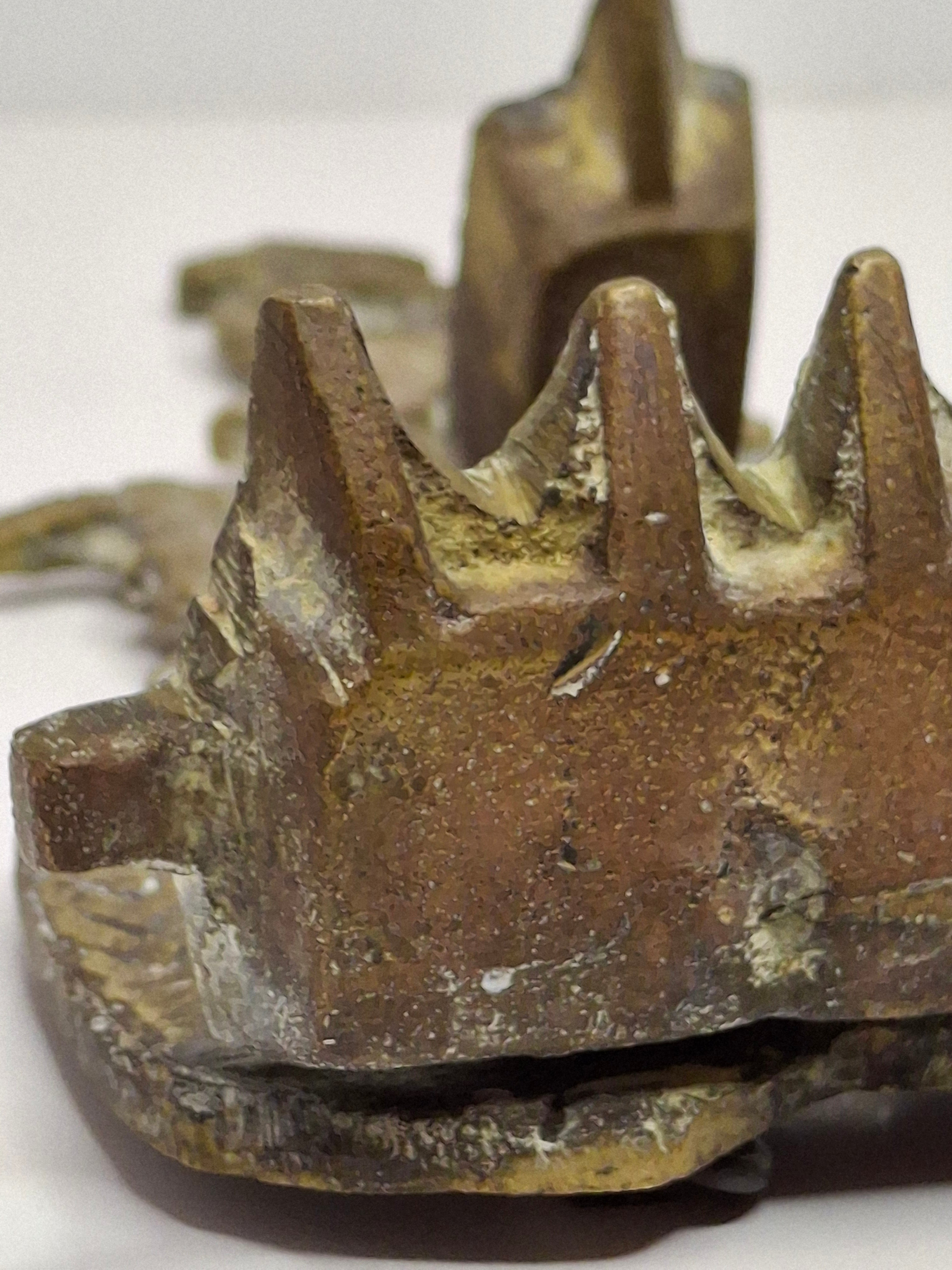 Antique North African Brass Hanukkah Menorah Oil Lamp Chanukiah with Unique Doubled Oil Trays - 8" Judaica