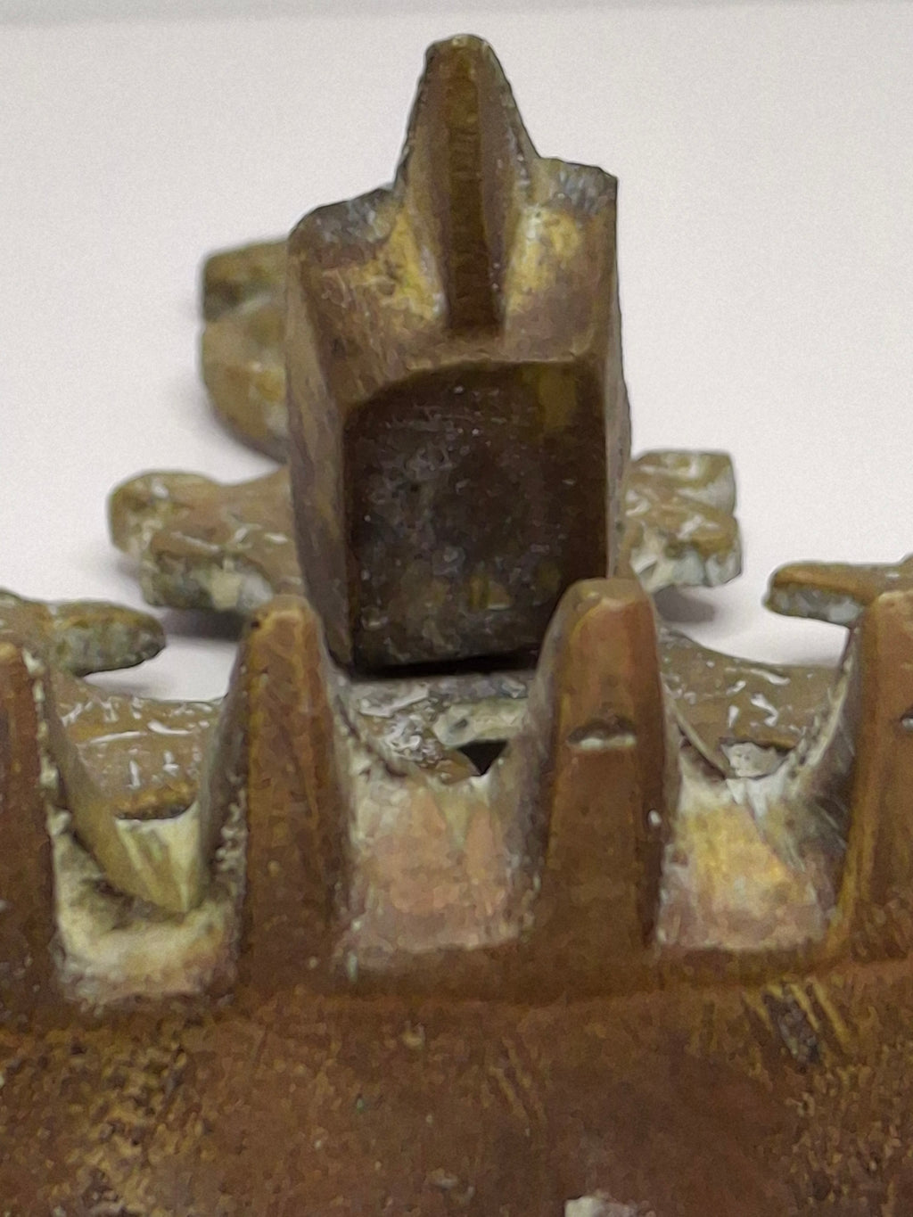 Antique North African Brass Hanukkah Menorah Oil Lamp Chanukiah with Unique Doubled Oil Trays - 8" Judaica