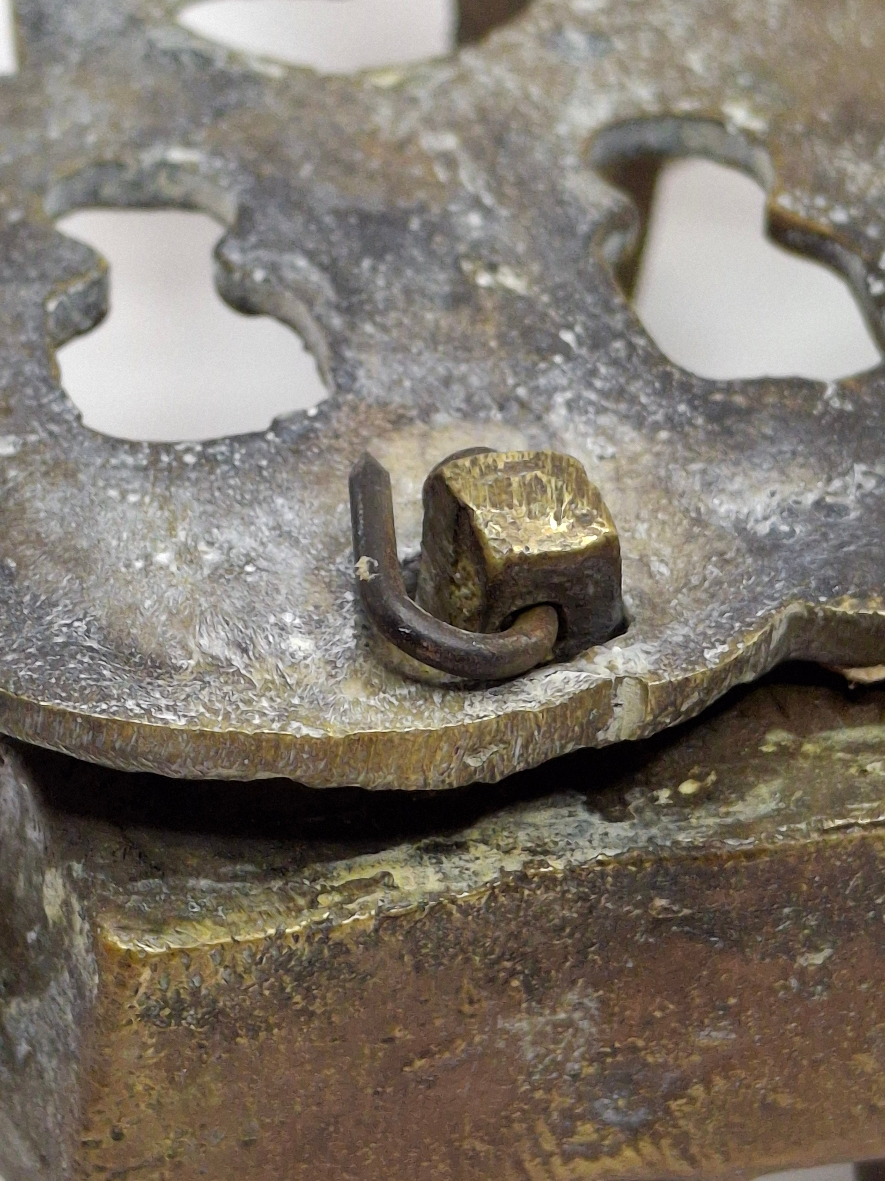 Antique North African Brass Hanukkah Menorah Oil Lamp Chanukiah with Unique Doubled Oil Trays - 8" Judaica