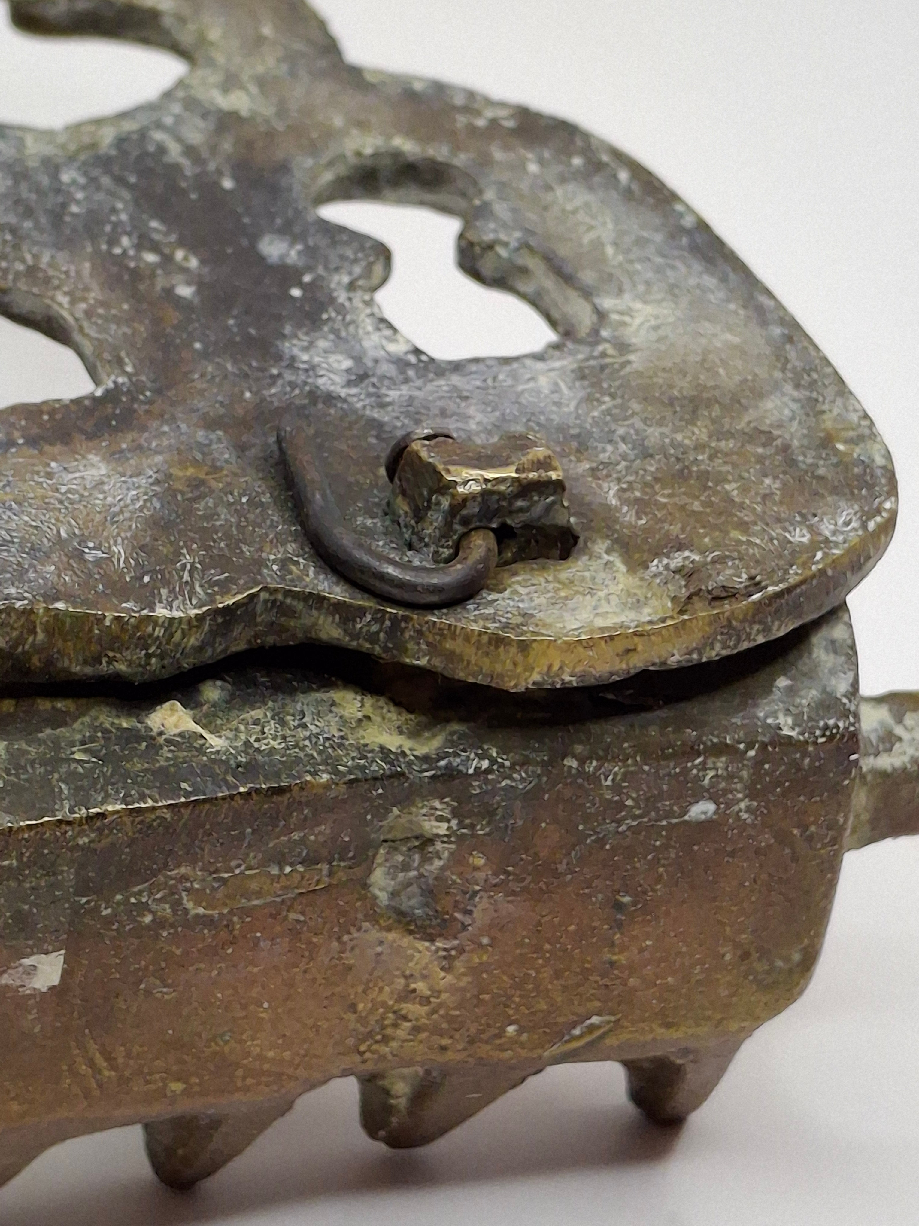 Antique North African Brass Hanukkah Menorah Oil Lamp Chanukiah with Unique Doubled Oil Trays - 8" Judaica