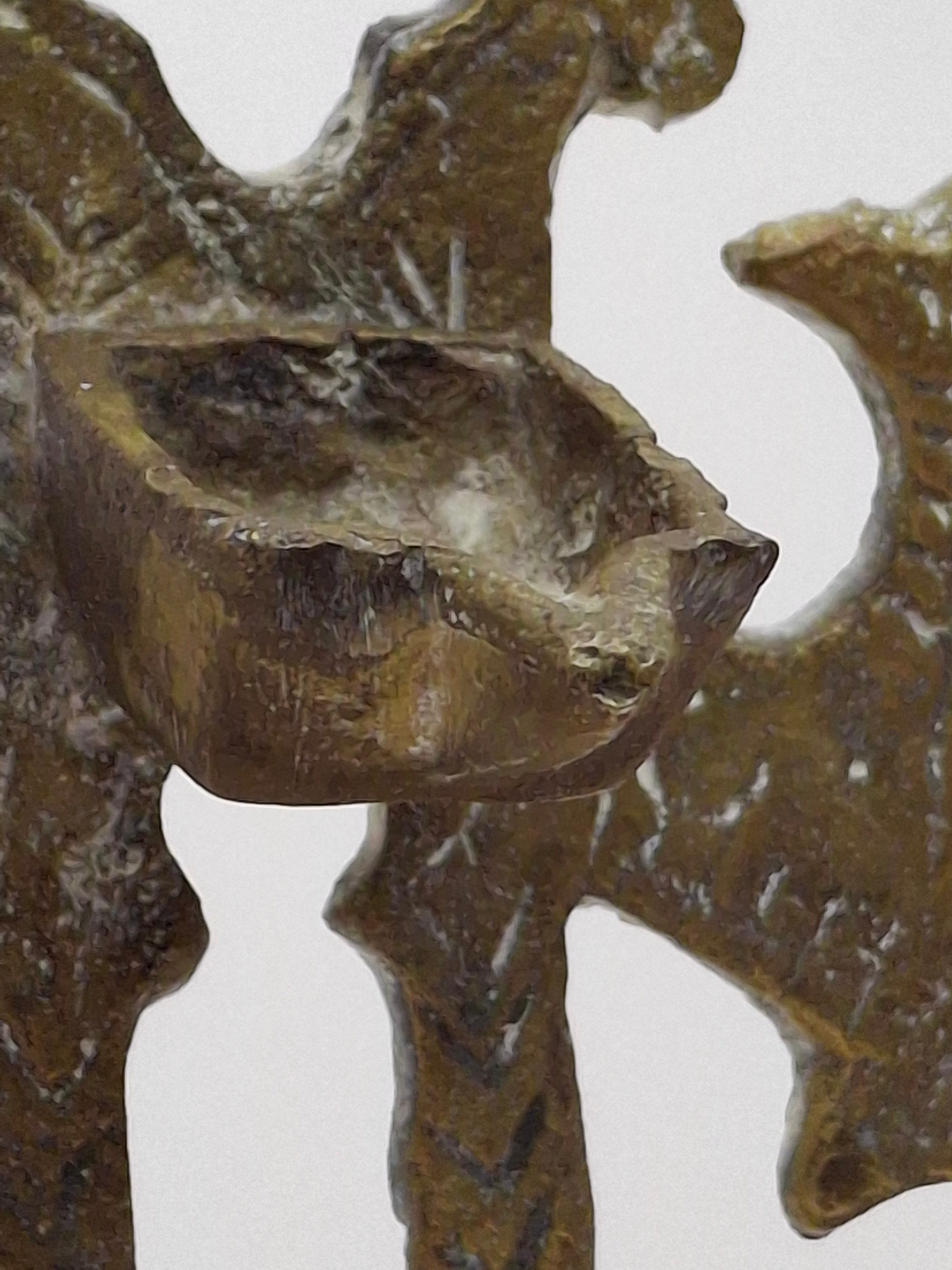 Antique North African Brass Hanukkah Menorah Oil Lamp Chanukiah with Unique Doubled Oil Trays - 8" Judaica