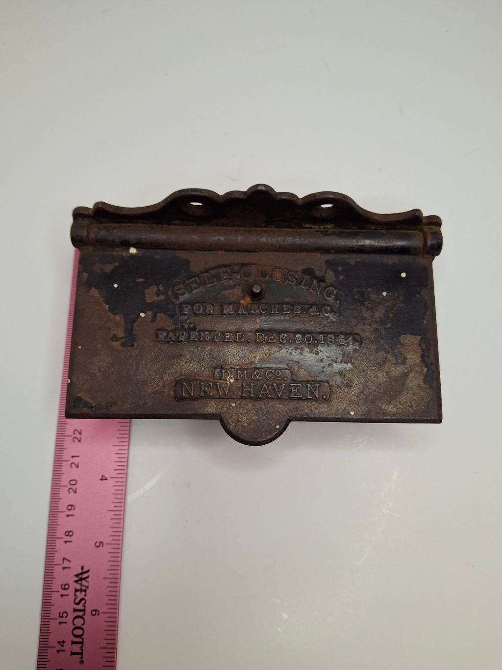Antique Cast Iron Self-Closing Match Safe Holder Patented Dec 20 1864 D.M. & Co