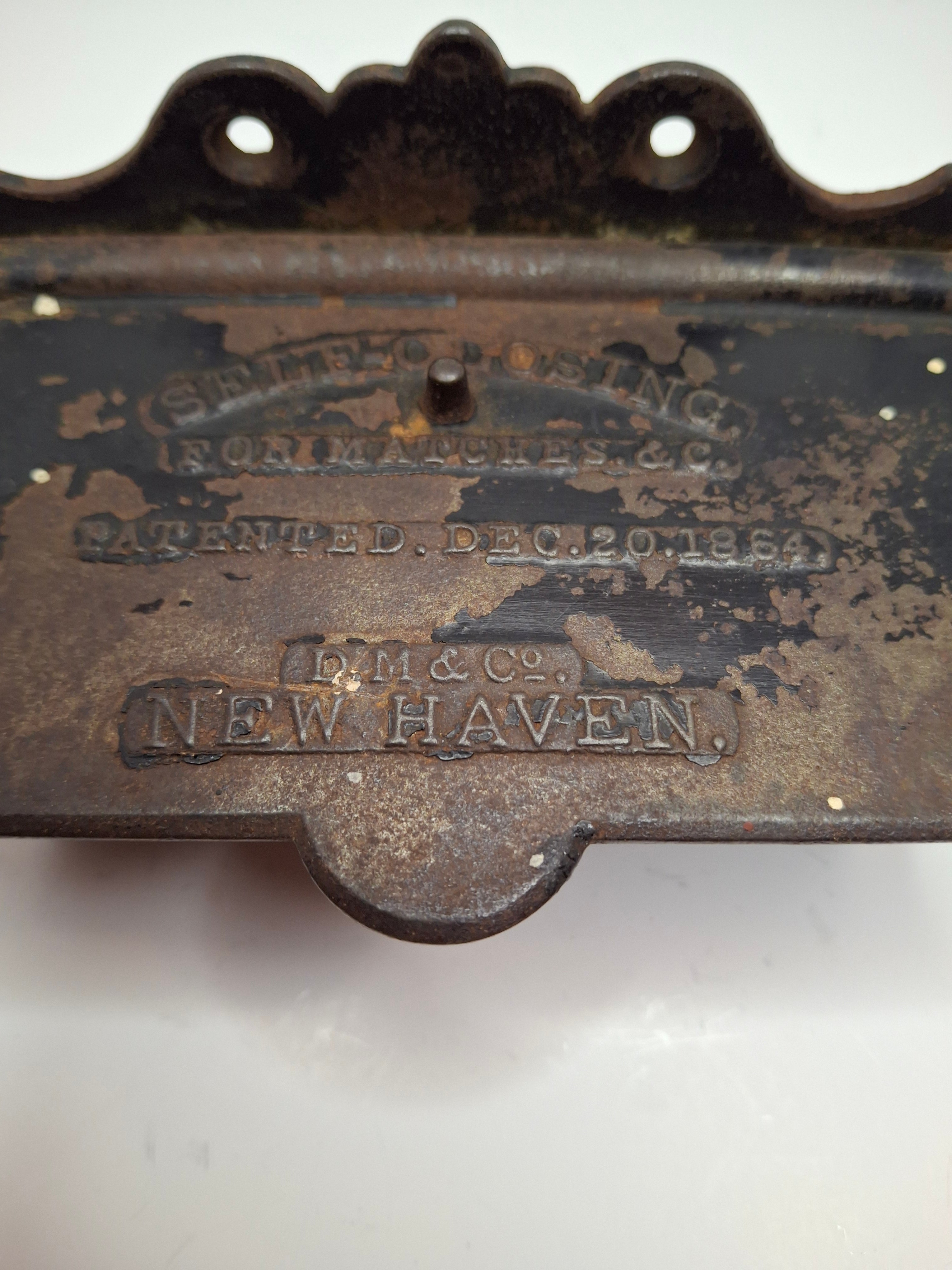 Antique Cast Iron Self-Closing Match Safe Holder Patented Dec 20 1864 D.M. & Co