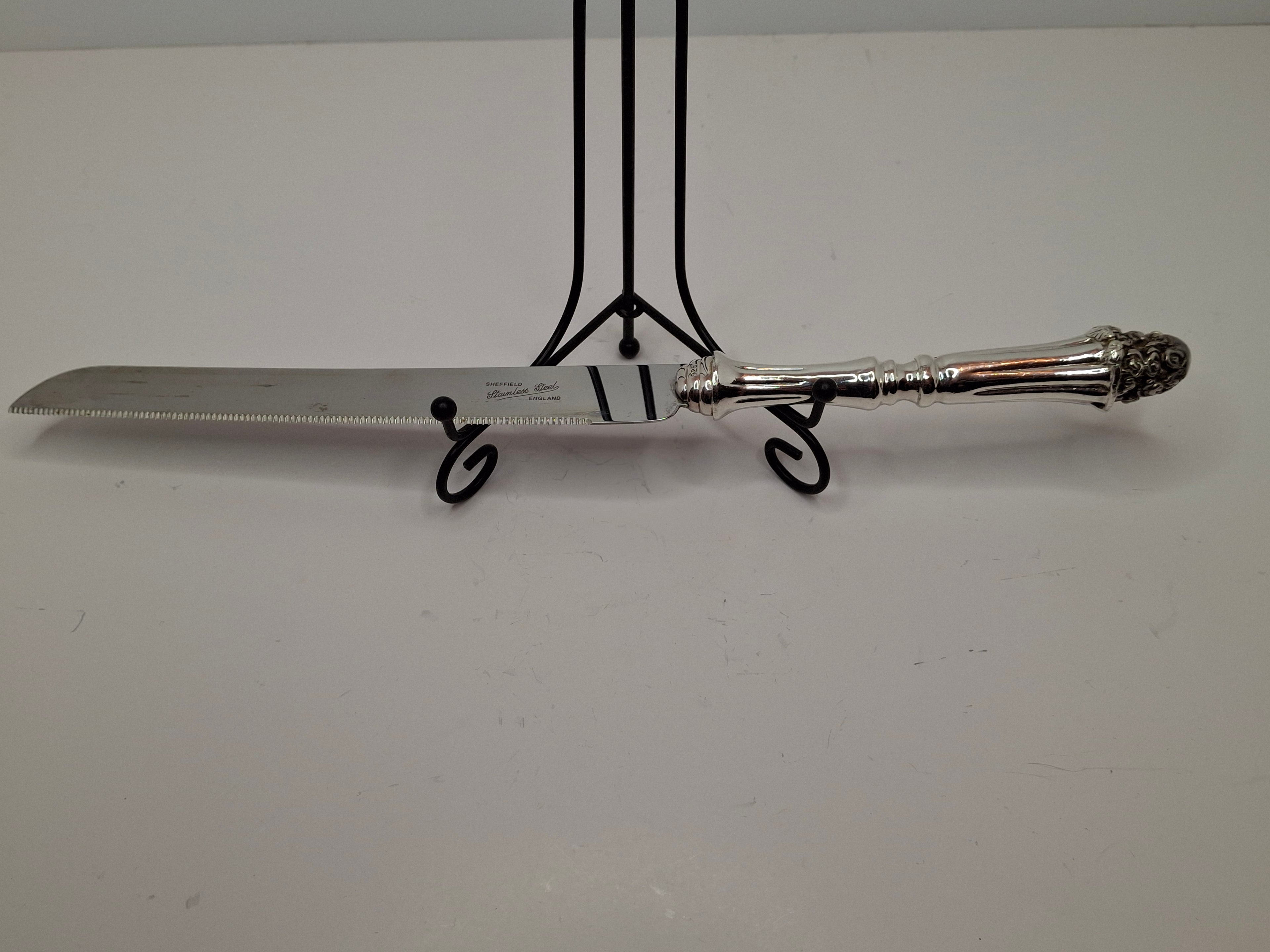 Vintage Sterling Silver Challah Knife with Sheffield Stainless Steel Blade - 13 Inches Judaica