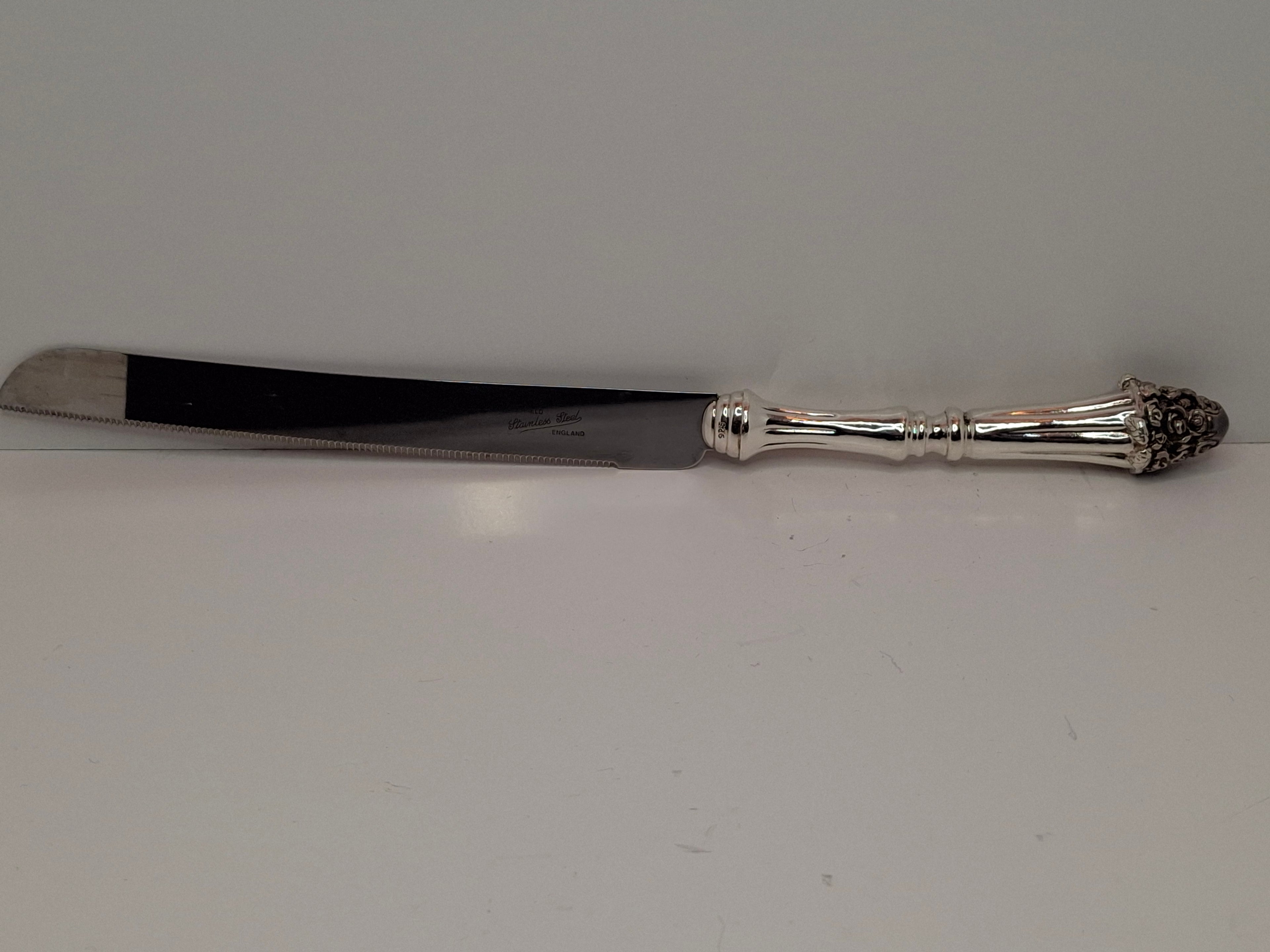 Vintage Sterling Silver Challah Knife with Sheffield Stainless Steel Blade - 13 Inches Judaica